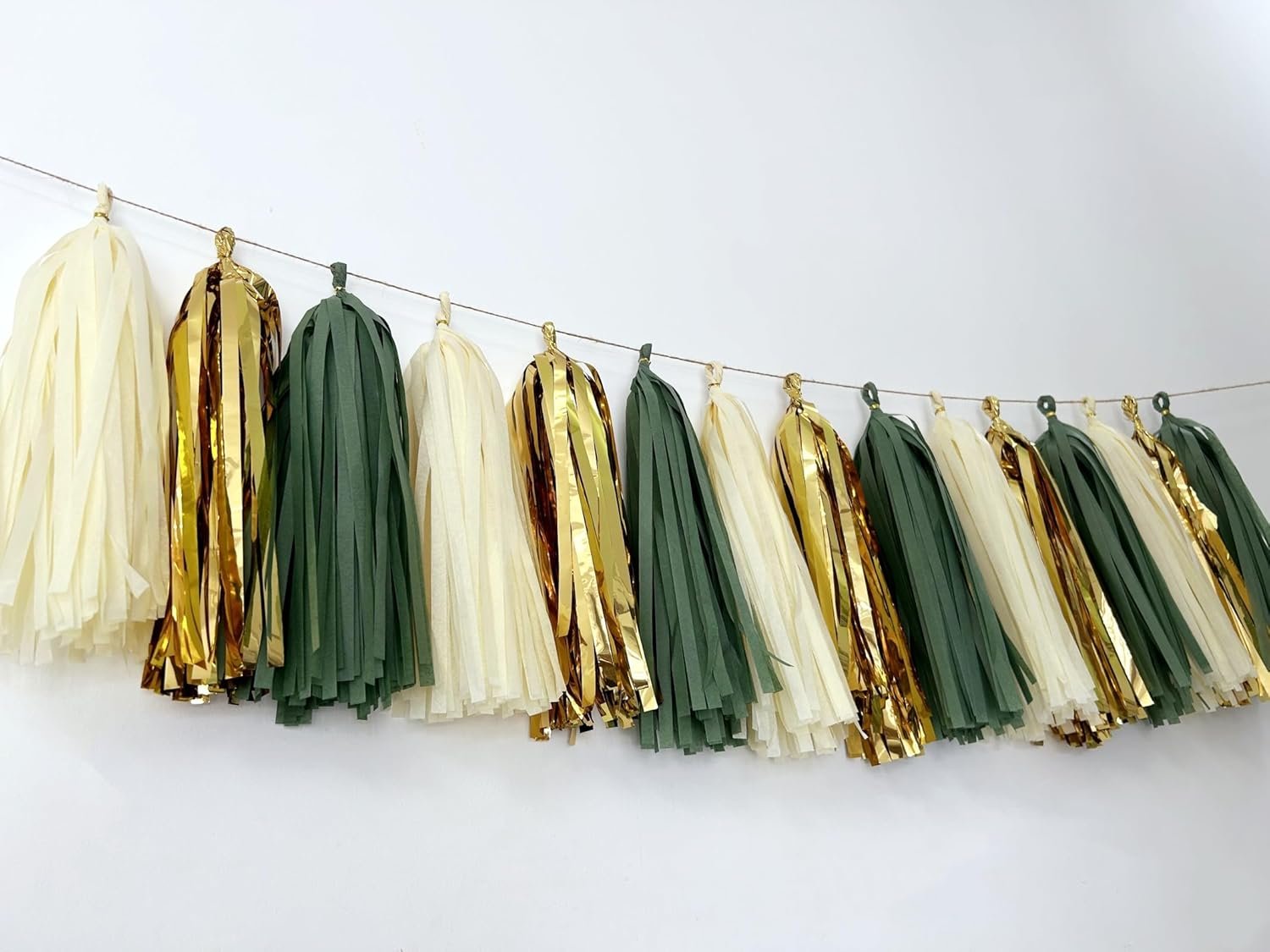 Wholesale 20Pcs Sage Green Teal Gold Mylar Tissue Paper Tassels Garland Banner DIY Kit Birthday Party Decorations Supplier