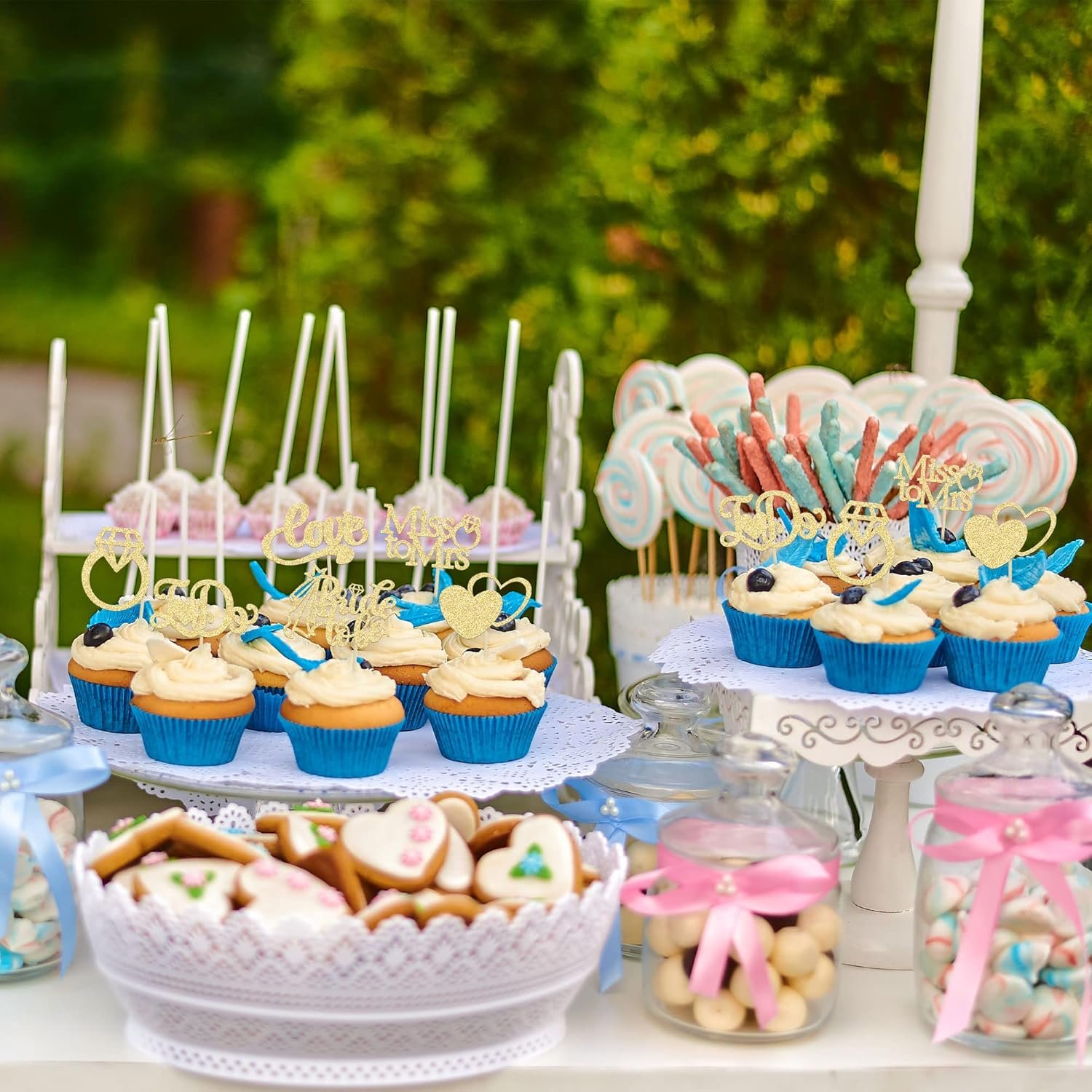 Wholesale 24Pcs Gold Glitter Bride to Be Cupcake Toppers I Do Love Heart Ring Miss to Mrs Picks Bridal Shower Wedding Engagement Bachelorette Party Supplies Supplier