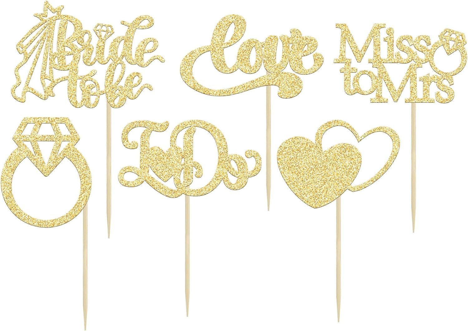Wholesale 24Pcs Gold Glitter Bride to Be Cupcake Toppers I Do Love Heart Ring Miss to Mrs Picks Bridal Shower Wedding Engagement Bachelorette Party Supplies Supplier