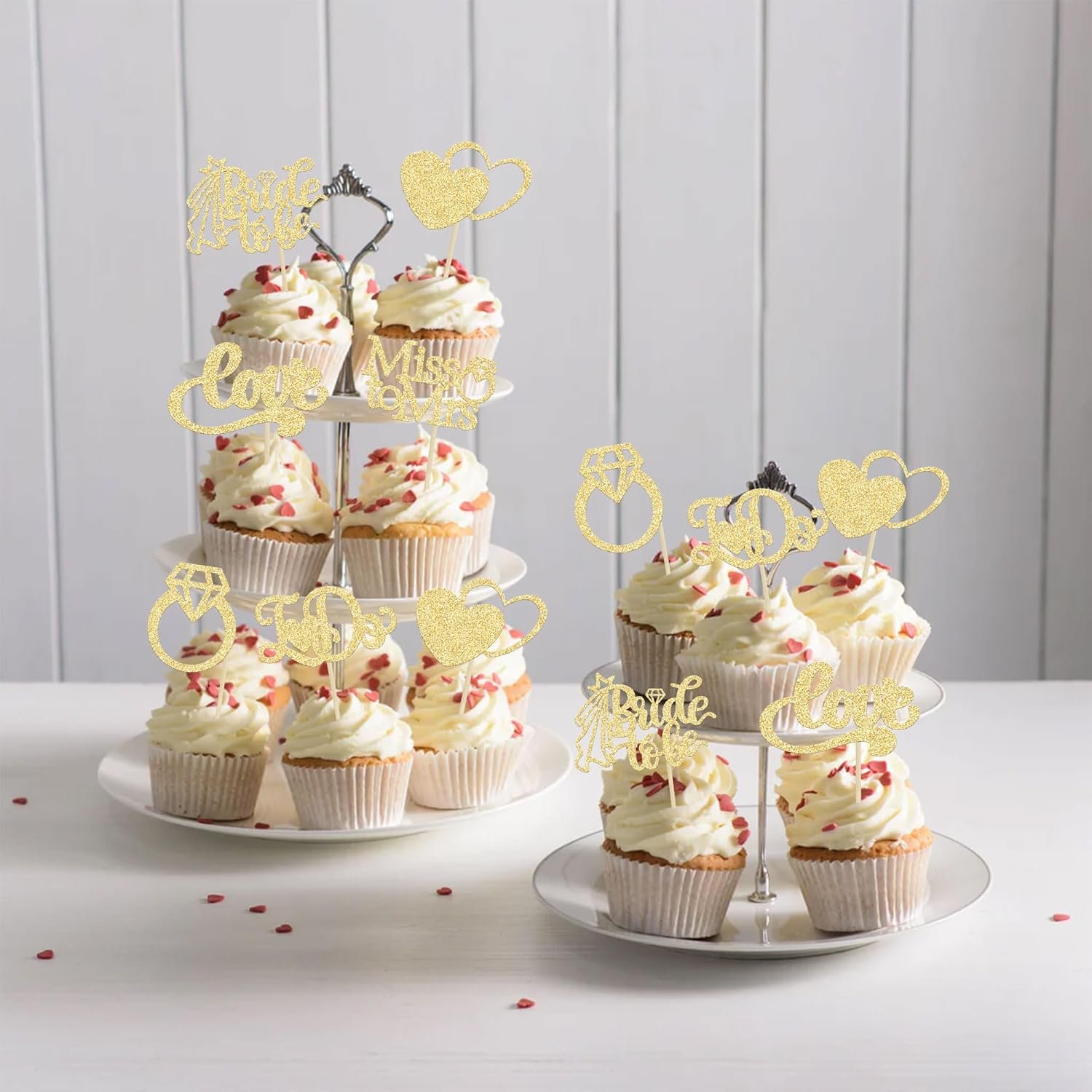 Wholesale 24Pcs Gold Glitter Bride to Be Cupcake Toppers I Do Love Heart Ring Miss to Mrs Picks Bridal Shower Wedding Engagement Bachelorette Party Supplies Supplier