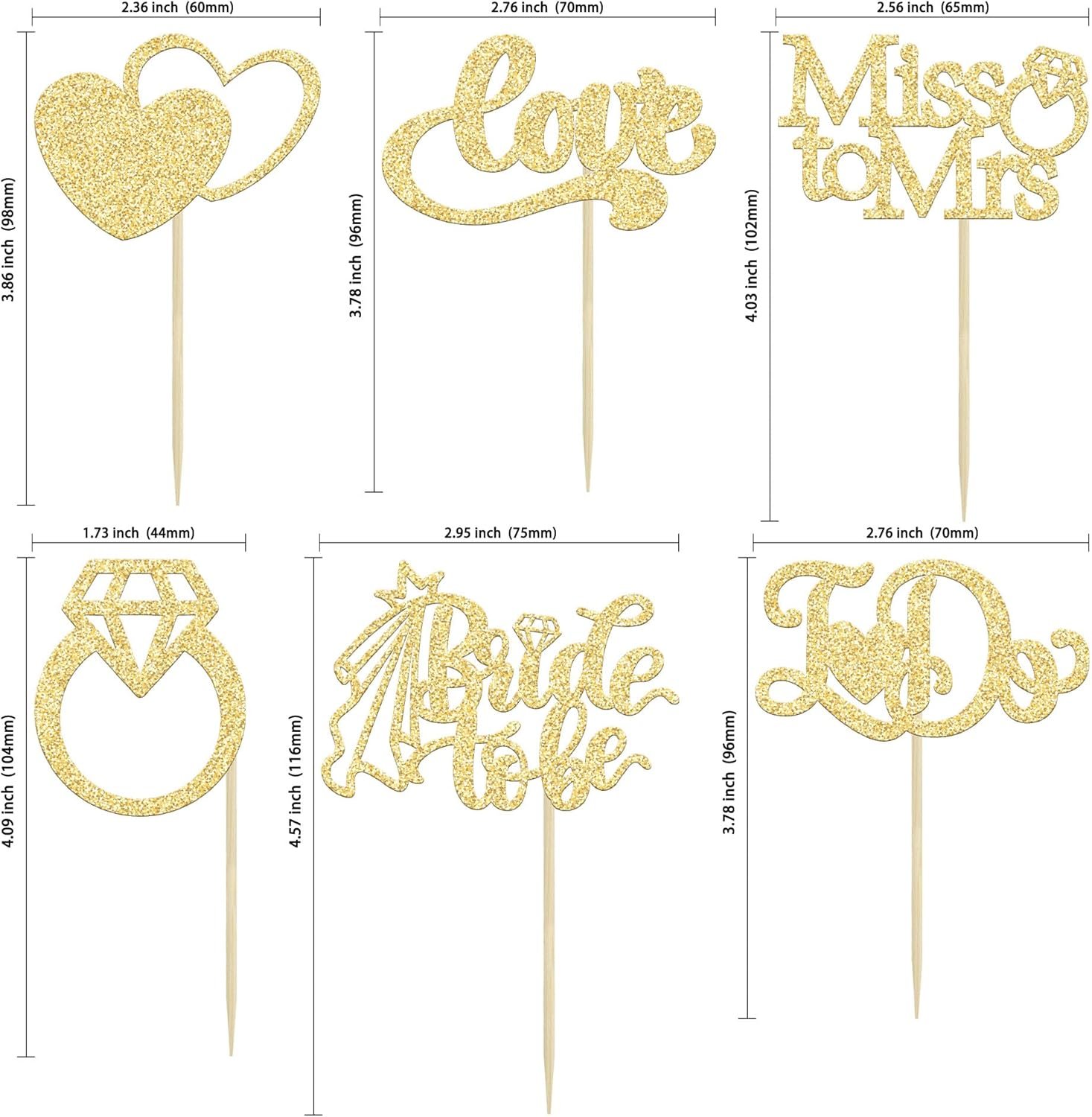 Wholesale 24Pcs Gold Glitter Bride to Be Cupcake Toppers I Do Love Heart Ring Miss to Mrs Picks Bridal Shower Wedding Engagement Bachelorette Party Supplies Supplier