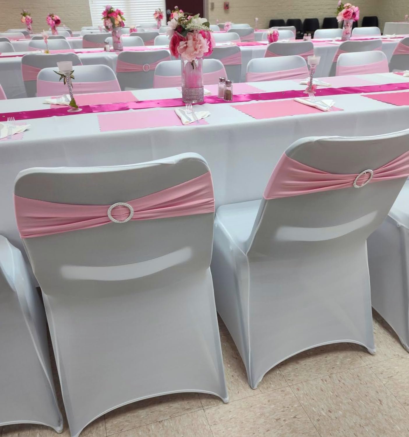 Wholesale Spandex Stretch Chair Sashes Bows with Buckle Slider Wedding Party Decorations Pink 25PCS Supplier