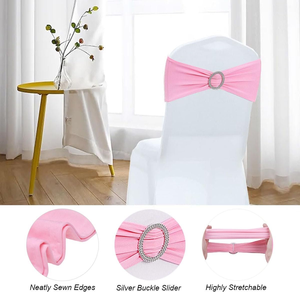 Wholesale Spandex Stretch Chair Sashes Bows with Buckle Slider Wedding Party Decorations Pink 25PCS Supplier