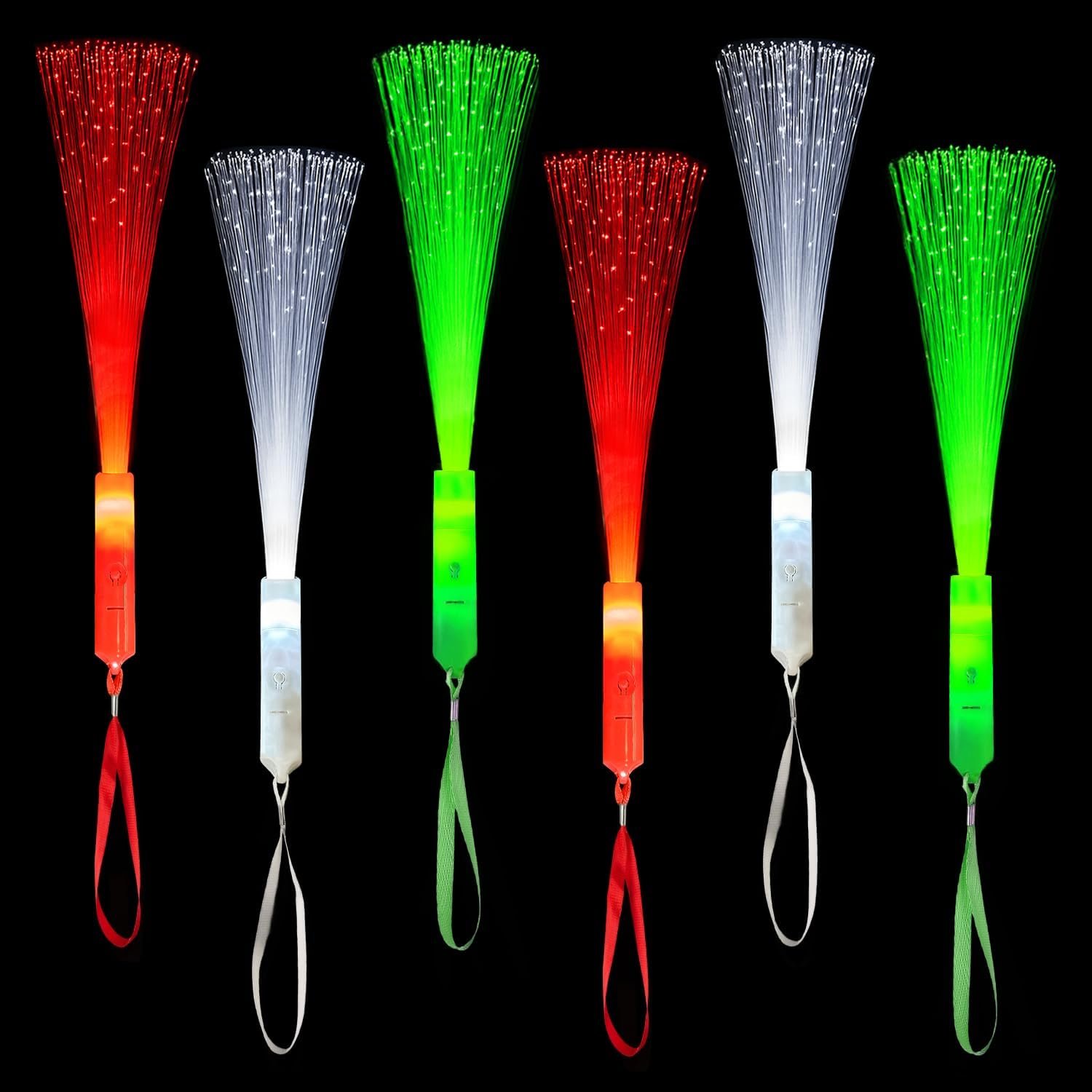 Valentines Light Up Fiber Optic Wand Party Favors Supplies for Kids-12 Pack, Red White Green Glow Sticks Toys Gifts Games Activities for Toddlers, Non Candy Treat Stocking Stuffers for Boys Girls