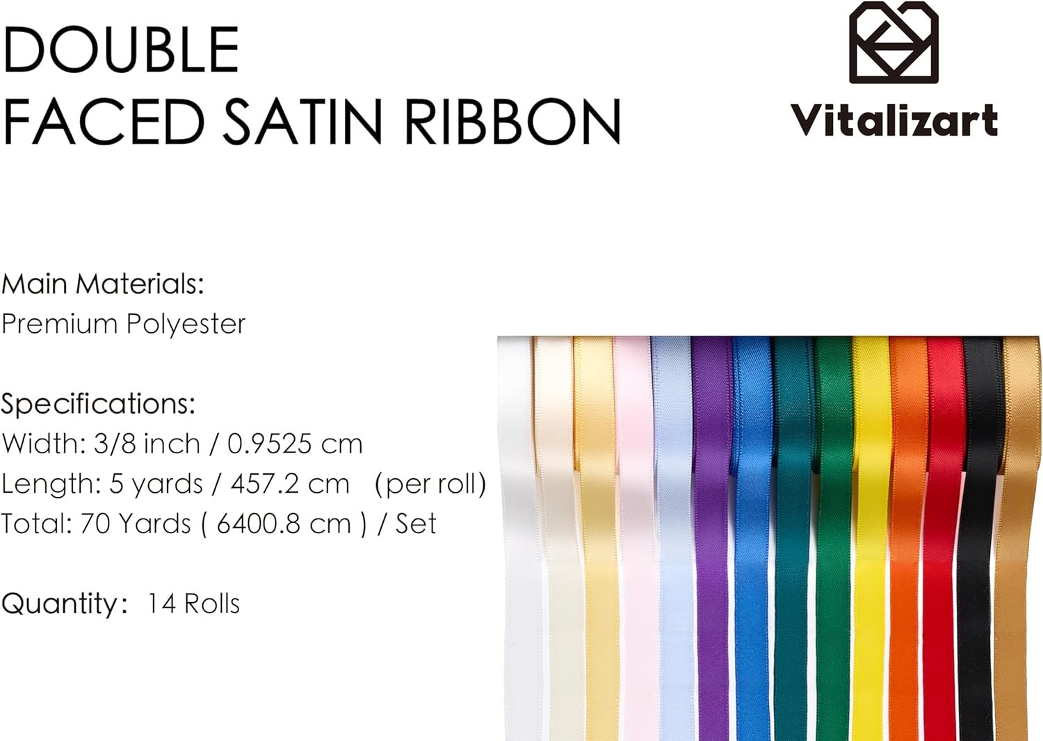 Wholesale Rainbow Satin Ribbon 3/8” x 14 Rolls 70 Yards Double Face Assorted Colors for Gift Wrapping Hair Bows Crafts Party Decor Bouquets Weddings Supplier