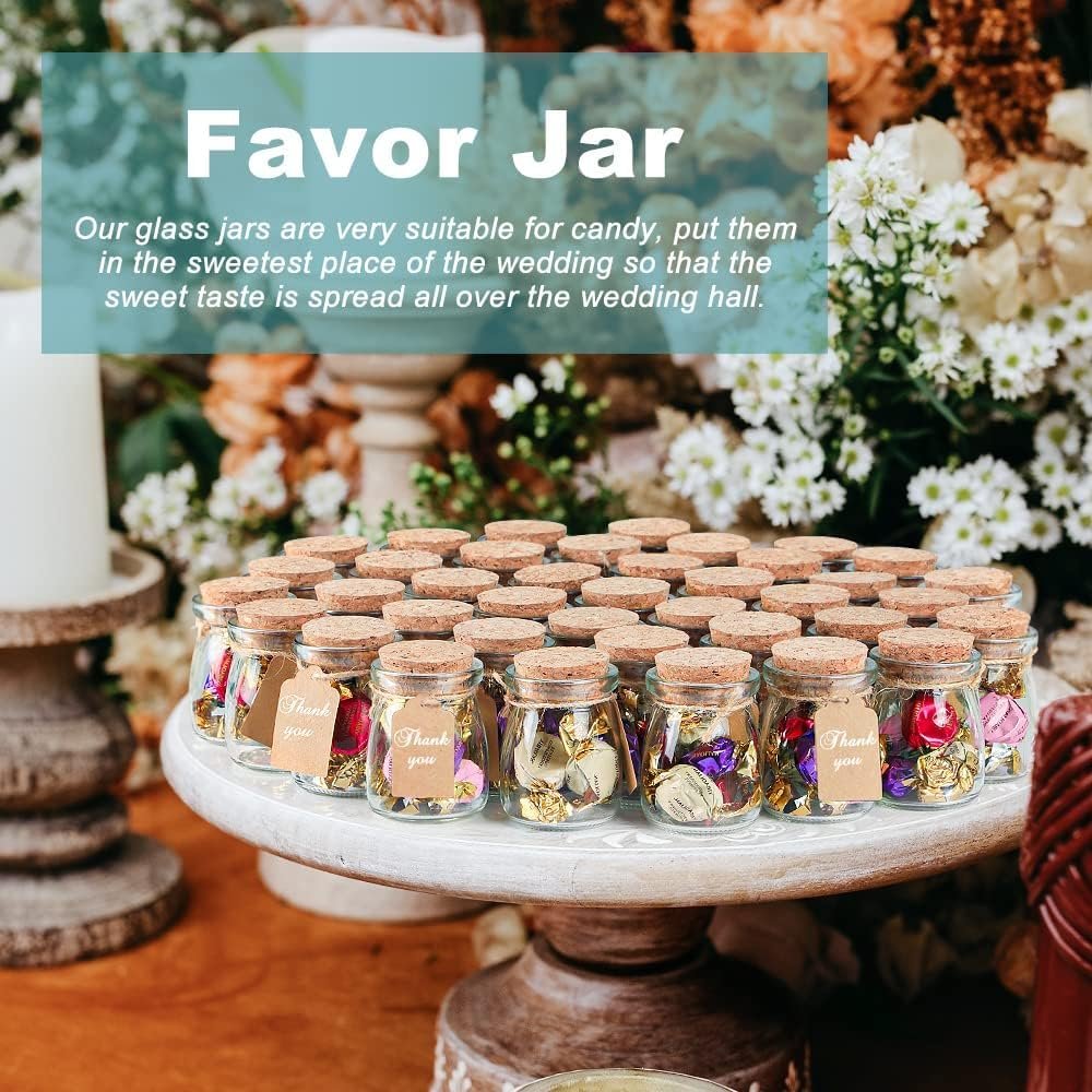 Wholesale 40 Pack 3.4 oz Glass Favor Jars with Cork Lids Small Bottles for Wedding Baby Shower Party Candy Gifts Bonus Twine Labels Supplier Wholesale 40 Pack 3.4 oz Glass Favor Jars with Cork Lids Small Bottles for Wedding Baby Shower Party Candy Gifts Bonus Twine Labels Supplier