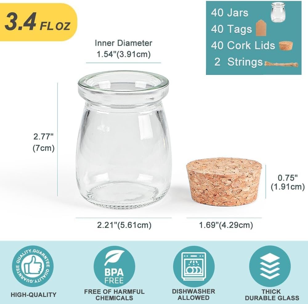 Wholesale 40 Pack 3.4 oz Glass Favor Jars with Cork Lids Small Bottles for Wedding Baby Shower Party Candy Gifts Bonus Twine Labels Supplier Wholesale 40 Pack 3.4 oz Glass Favor Jars with Cork Lids Small Bottles for Wedding Baby Shower Party Candy Gifts Bonus Twine Labels Supplier