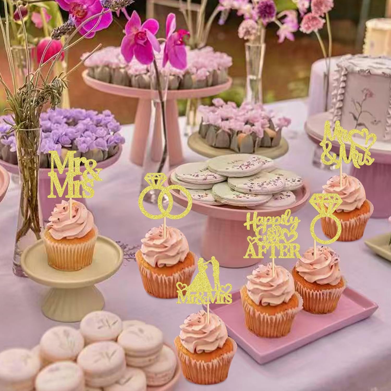 Wholesale 24 PCS Mr & Mrs Cupcake Toppers Wedding Engagement Party Picks Bridal Shower Anniversary Cake Decorations Supplier