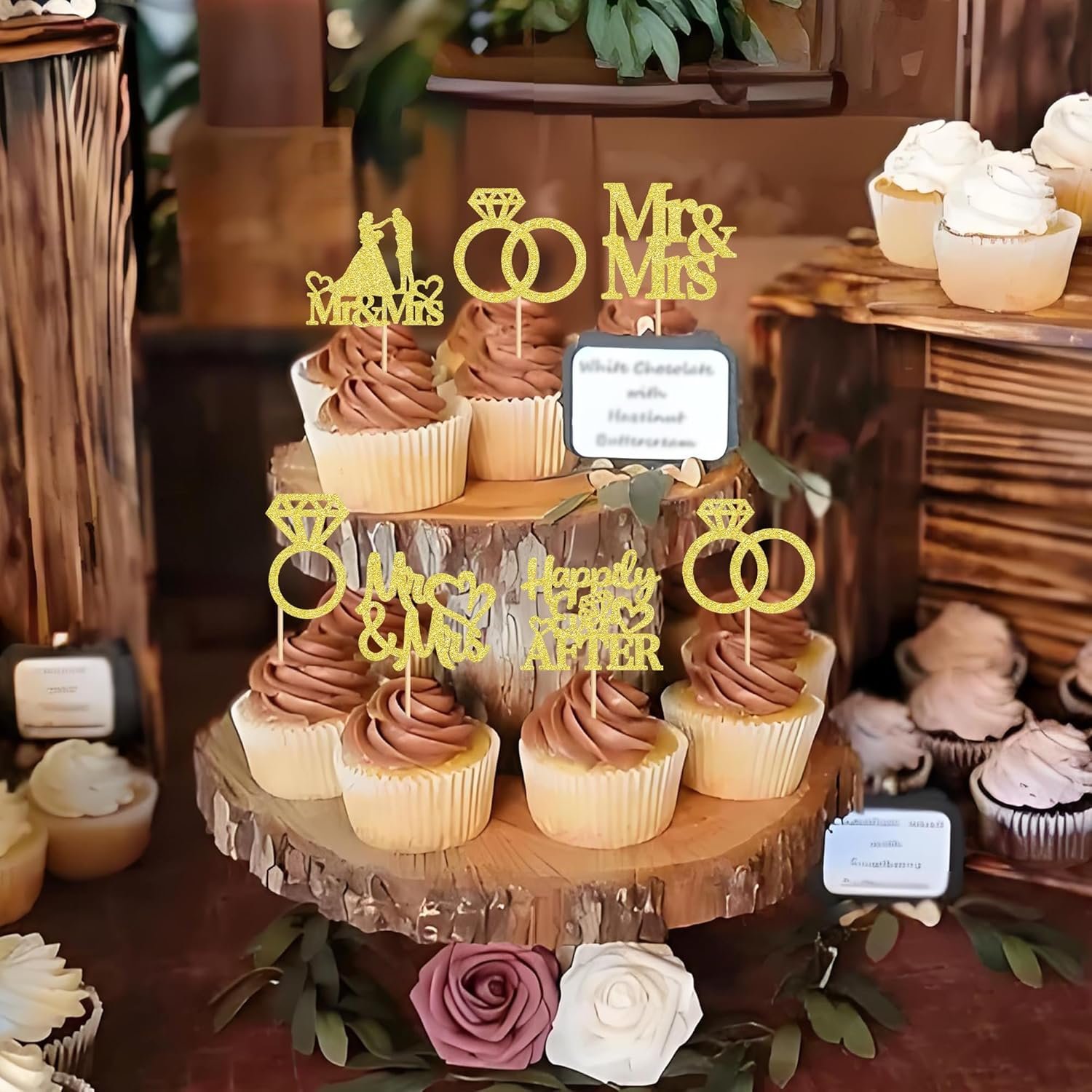 Wholesale 24 PCS Mr & Mrs Cupcake Toppers Wedding Engagement Party Picks Bridal Shower Anniversary Cake Decorations Supplier