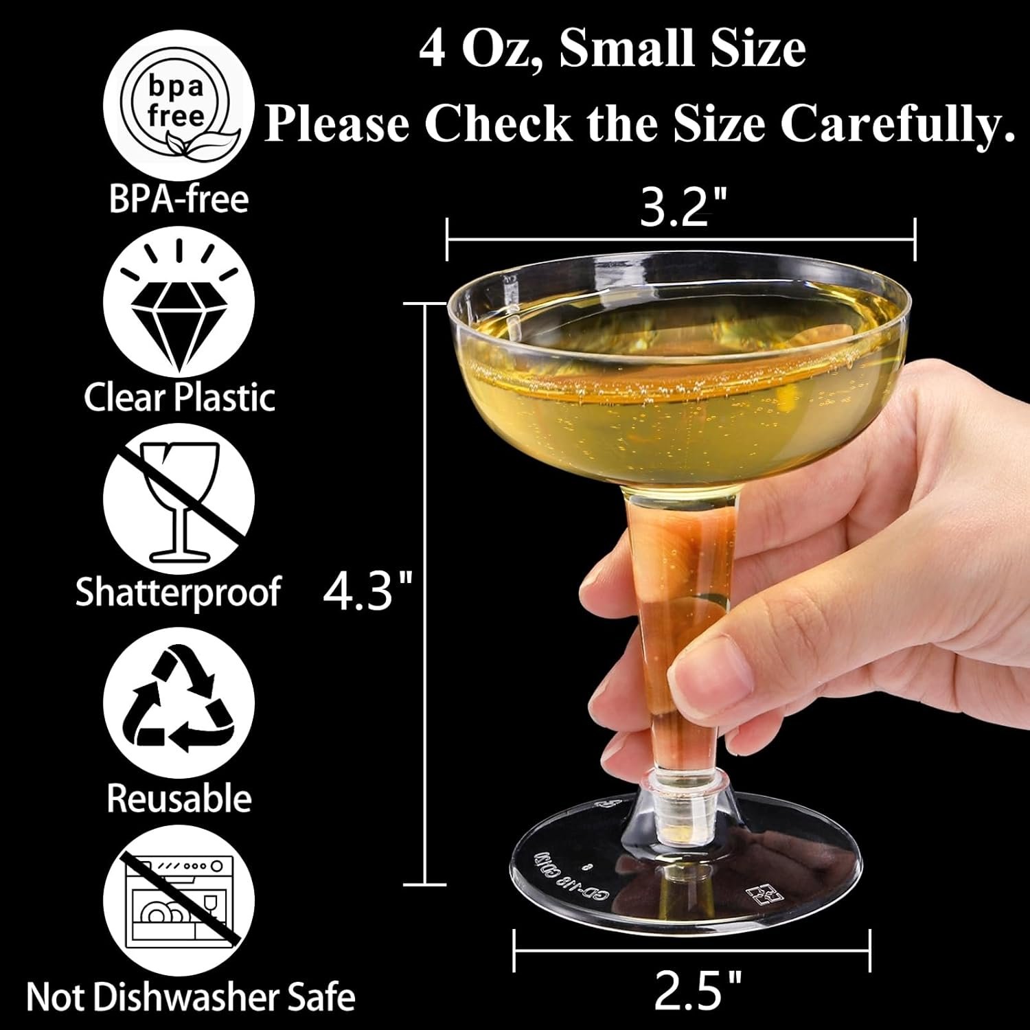 Wholesale 75 Pack 4 Oz Plastic Champagne Coupe Glasses Disposable Cocktail Stem Cups for Martini Margarita Birthday Wedding Supplier