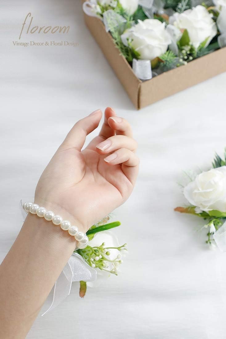 Wholesale Ivory Rose Wrist Corsage Wristlet Bracelet for Bride Bridesmaid Wedding Prom White Set of 2 Supplier Wholesale Ivory Rose Wrist Corsage Wristlet Bracelet for Bride Bridesmaid Wedding Prom White Set of 2 Supplier