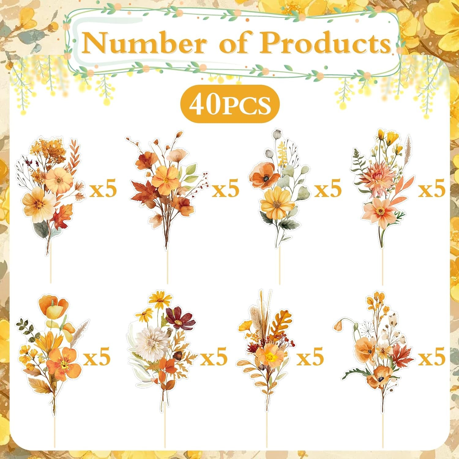 Wholesale 40PCS Wildflower Floral Cupcake Toppers Party Cake Decor Birthday Baby Bridal Shower Wedding Supplier Wholesale 40PCS Wildflower Floral Cupcake Toppers Party Cake Decor Birthday Baby Bridal Shower Wedding Supplier