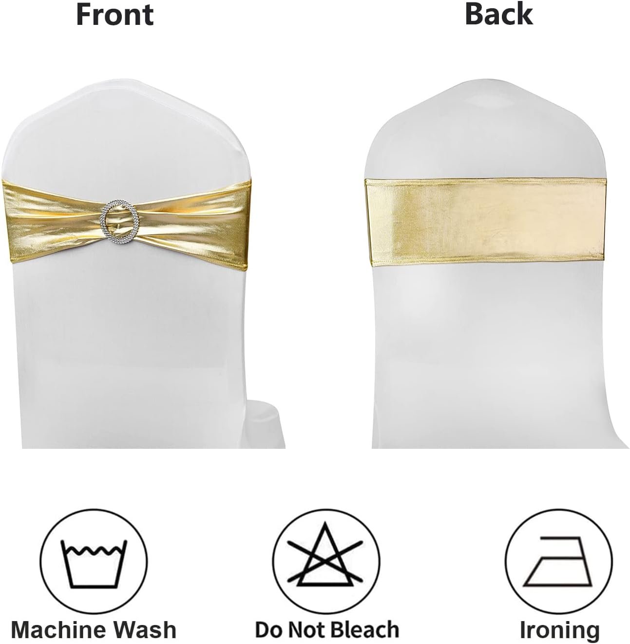 Wholesale Gold Spandex Chair Sashes Bows 50 Pack Stretch Bands with Metal Buckles Elastic Sliders for Wedding Party Events Banquet Decor Supplier