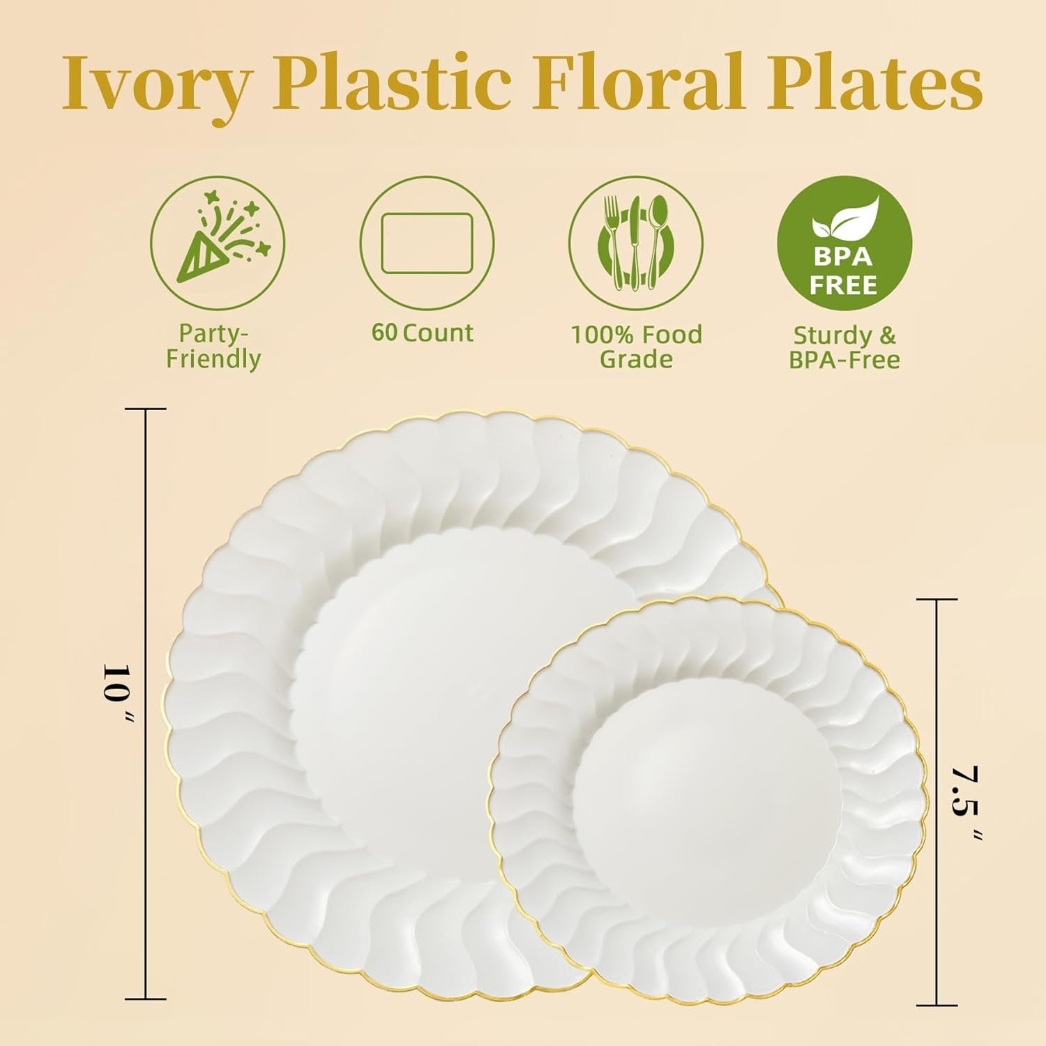 Wholesale 60PCS Ivory Scalloped Plastic Plates with Gold Rim Disposable Elegant 30pcs 10.25 Wholesale 60PCS Ivory Scalloped Plastic Plates with Gold Rim Disposable Elegant 30pcs 10.25