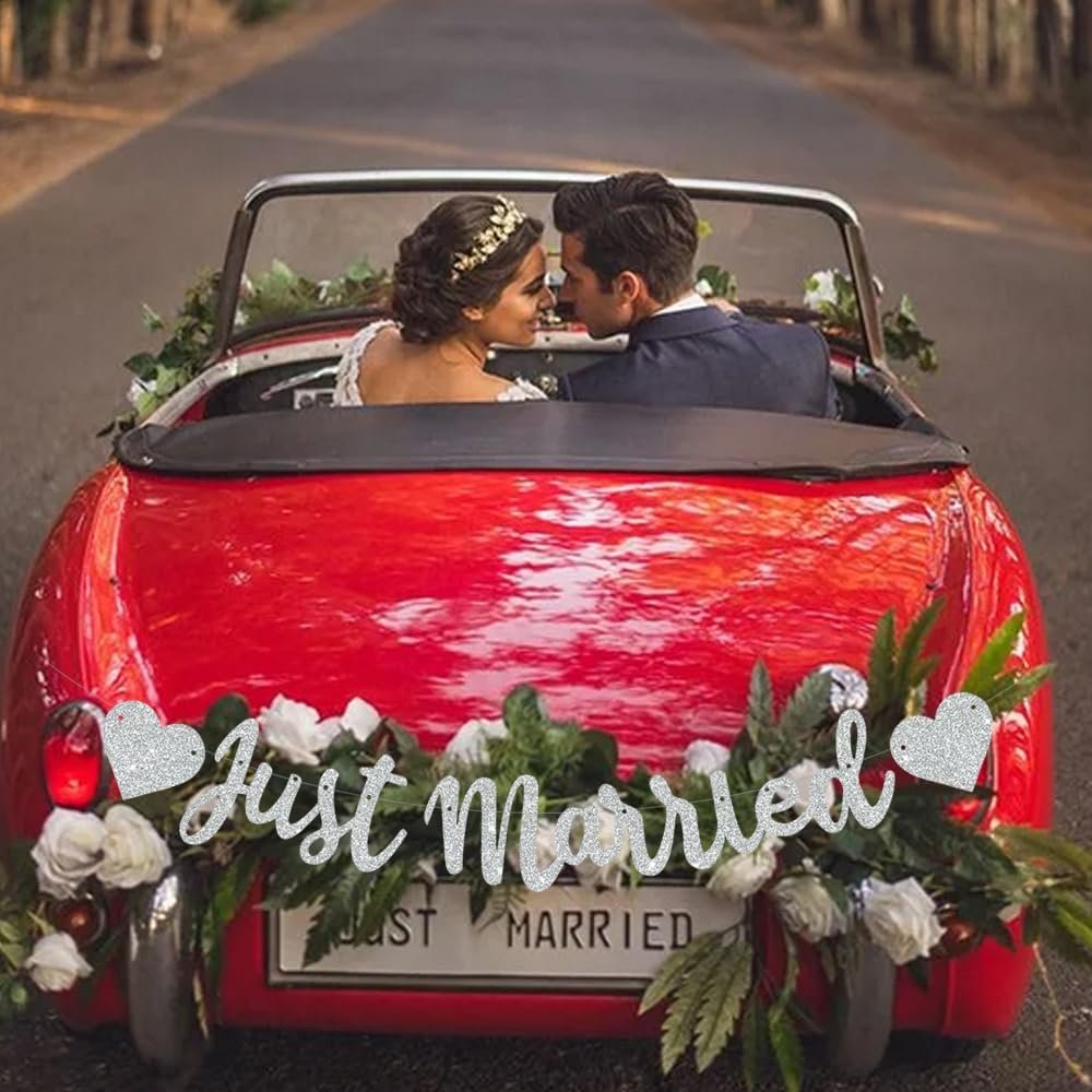 Wholesale Silvery Glitter Just Married Banner No DIY Wedding Bachelorette Bridal Engagement Party Decor Garland Supplier