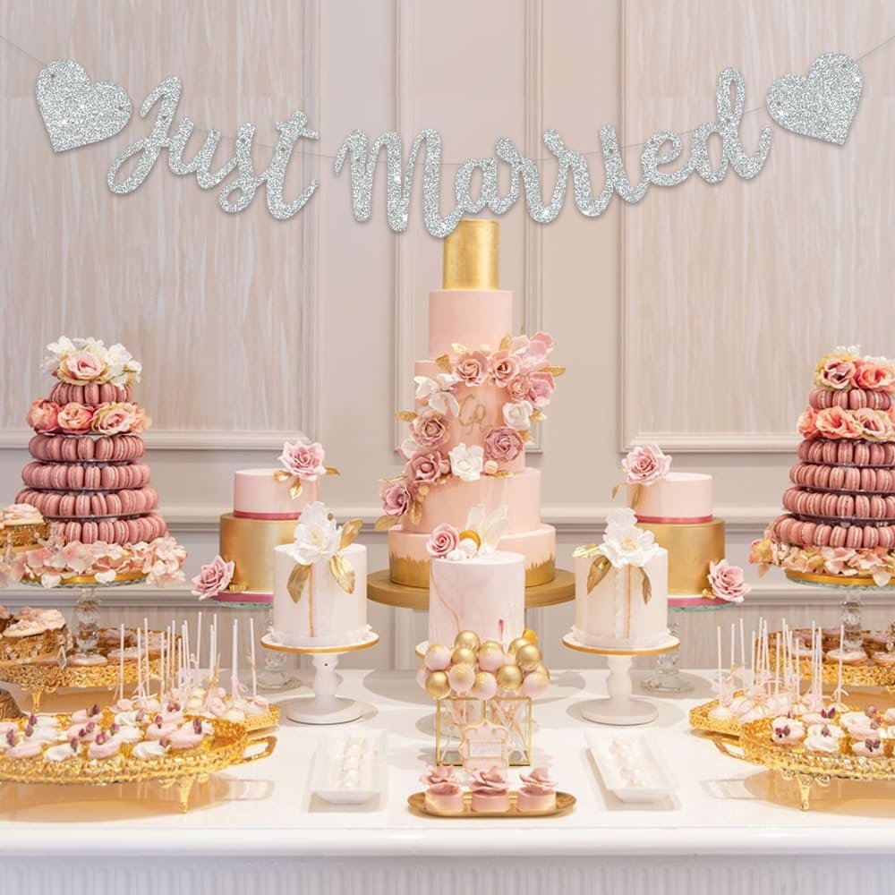 Wholesale Silvery Glitter Just Married Banner No DIY Wedding Bachelorette Bridal Engagement Party Decor Garland Supplier