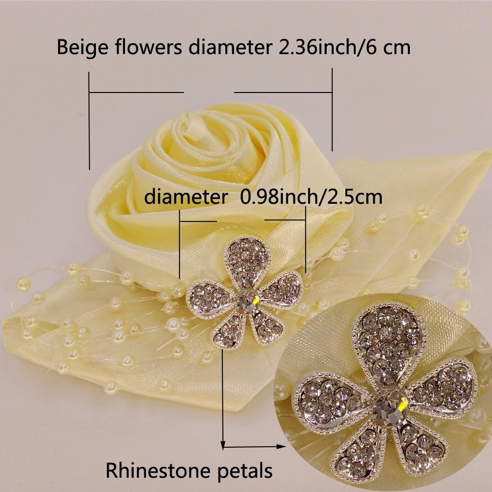 Wholesale 1 pcs Beige Rose Rhinestone Wrist Corsage Wristlet for Bridesmaids Brides Prom Party Wedding Events Floral Bracelet Supplier