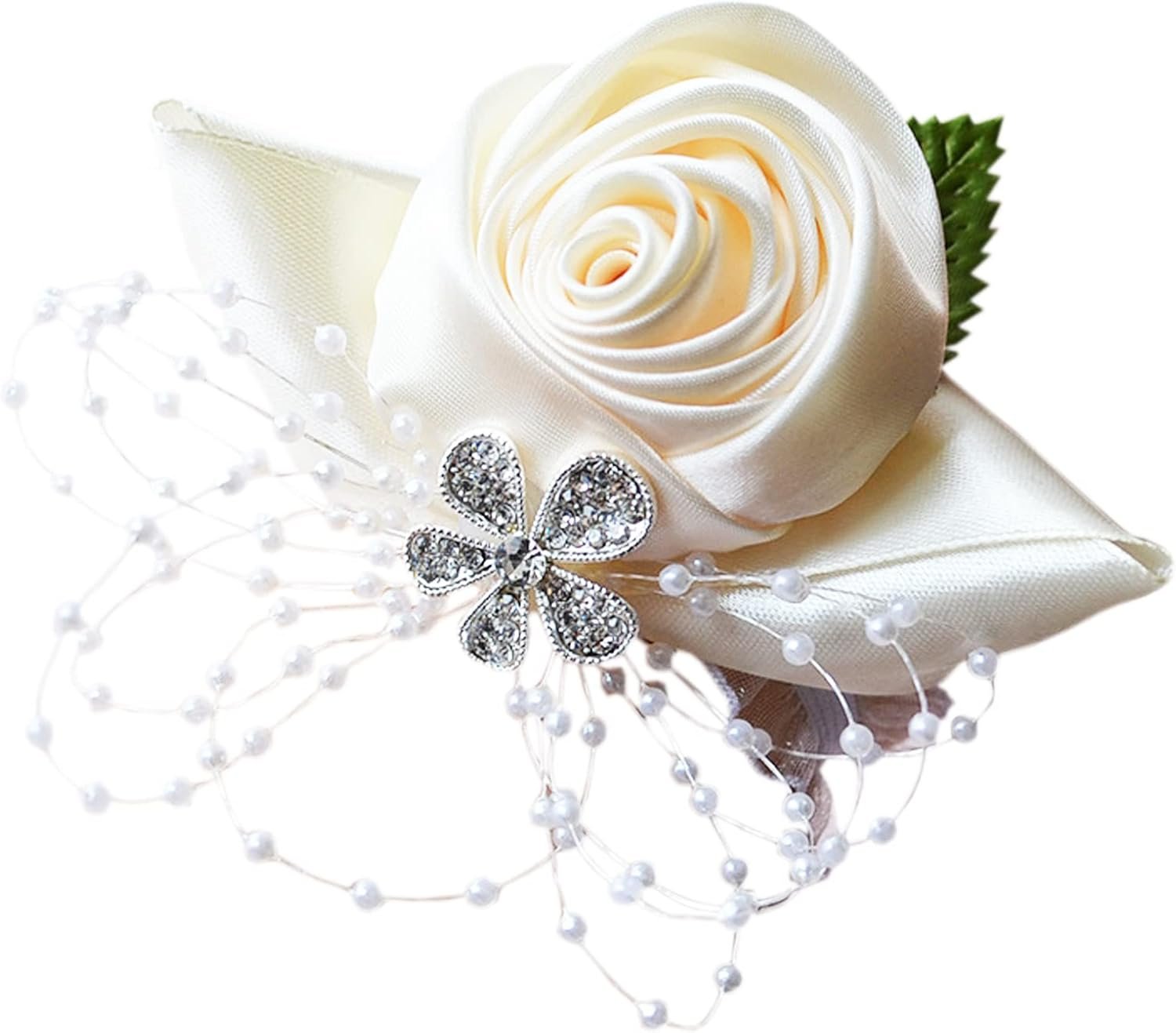 Arlai 1 pcs Beige Rose Wrist Corsage Wristlet Band Bridesmaid Bride Corsage for Prom Party Wedding Ball Event - Elegant Rhinestone Floral Bracelet for Bridesmaids, Party Wrist Accessory