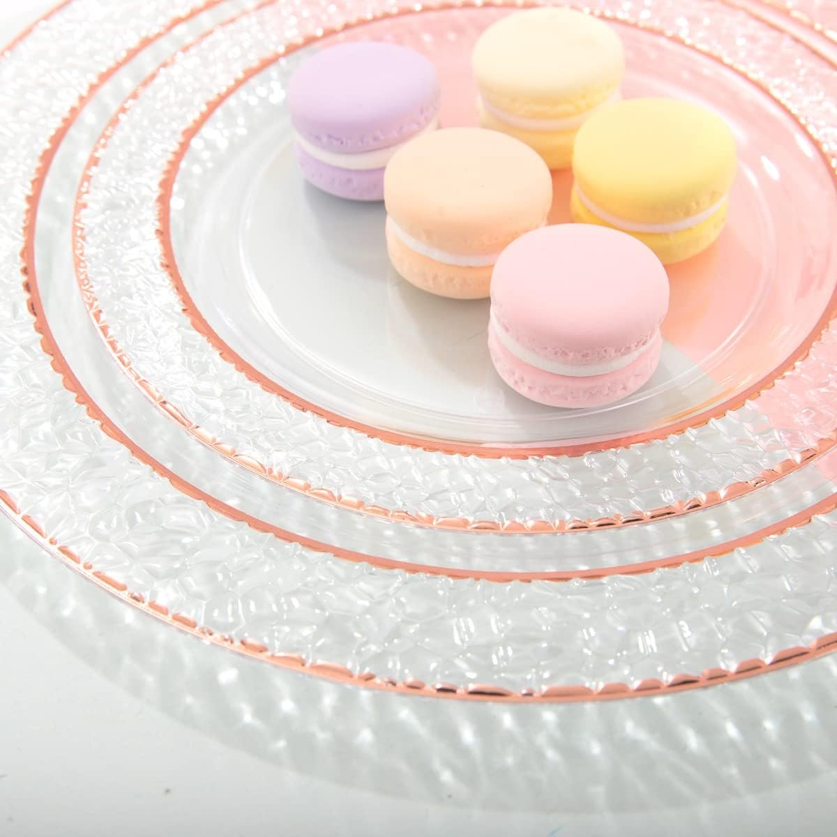 Wholesale 150PCS Rose Gold Disposable Plastic Plates and Silverware Set Includes 50 Plates 25 Forks 25 Knives 25 Spoons 25 Cups for Weddings Parties Supplier