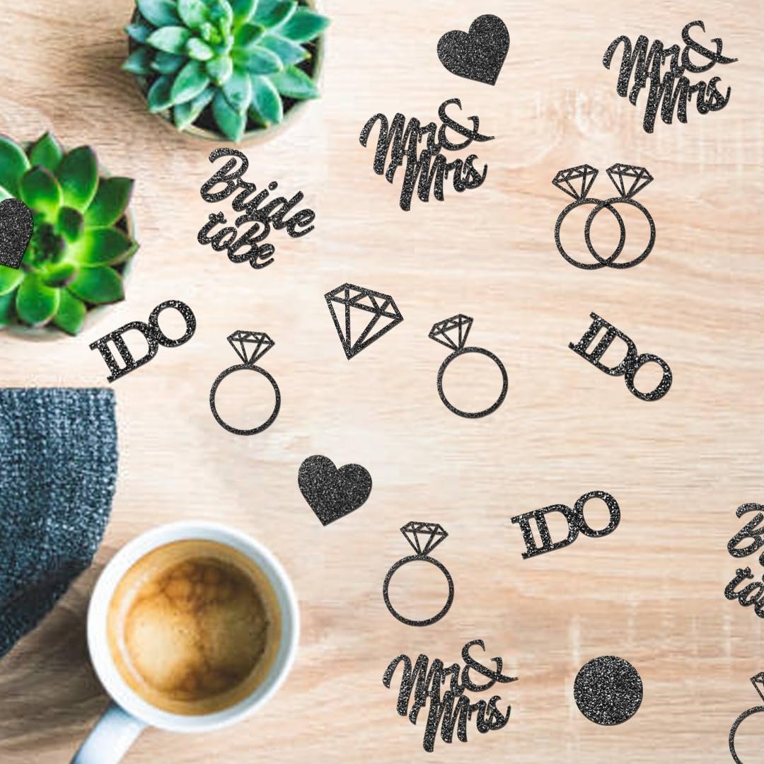 Wedding Confetti – Bridal Shower Decorations, Engagement Party, Bride to Be Confetti for Wedding Shower, Bachelorette, and Anniversary Celebrations (Black Glitter & Matte Black Confetti)