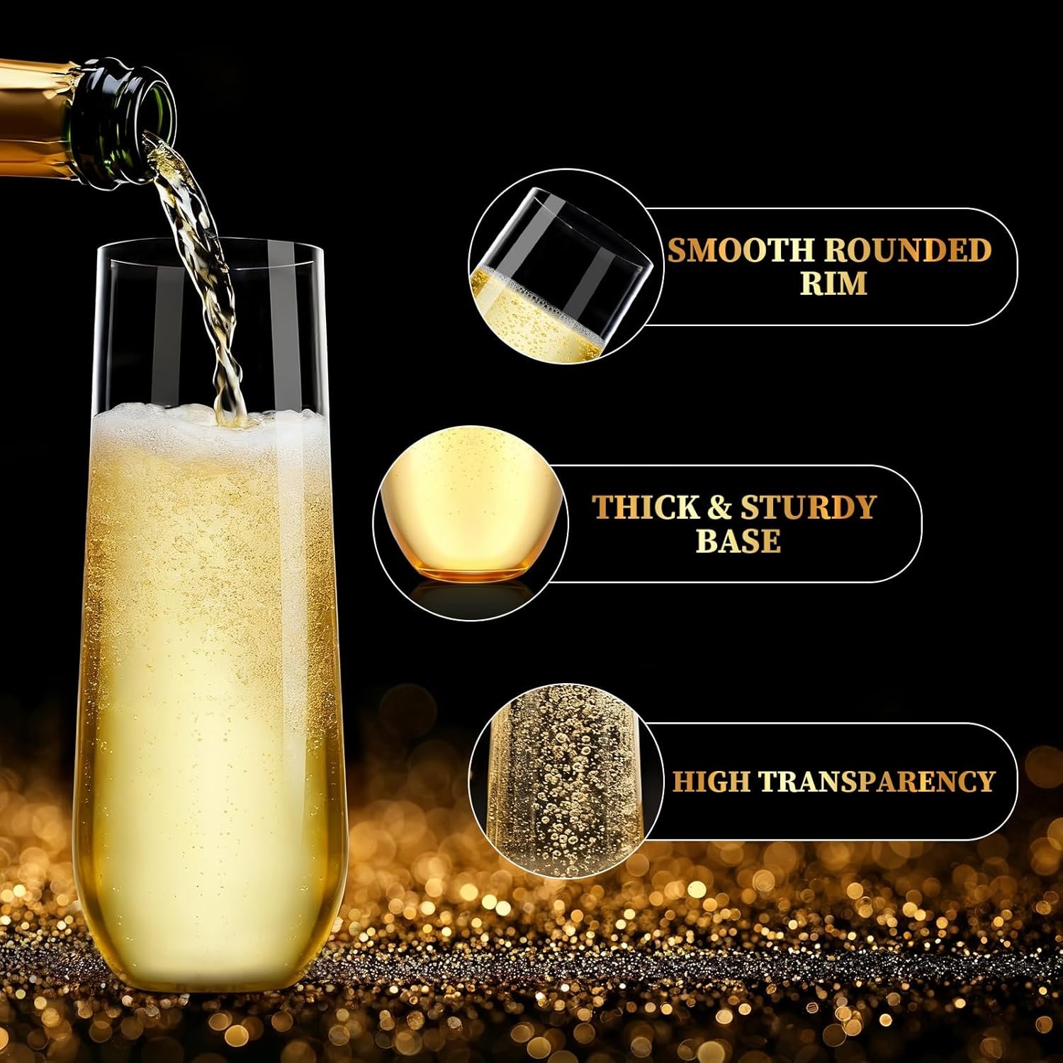 Wholesale 12 Pack 9 oz Stemless Plastic Champagne Flutes Clear Disposable Heavy Duty Shatterproof Recyclable Mimosa Glasses for Party Wine Tasting Wedding New Years Eve Supplies Supplier