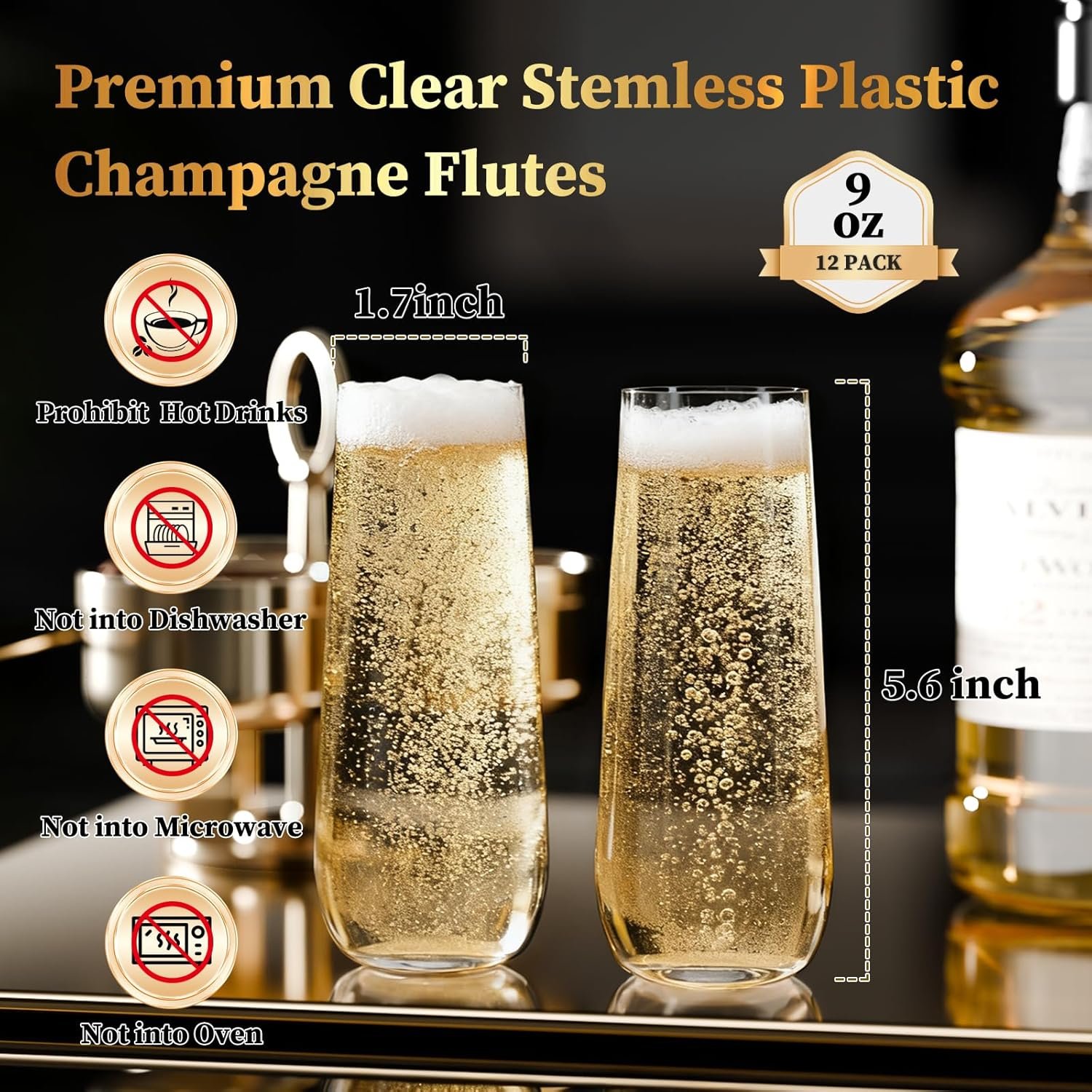 Wholesale 12 Pack 9 oz Stemless Plastic Champagne Flutes Clear Disposable Heavy Duty Shatterproof Recyclable Mimosa Glasses for Party Wine Tasting Wedding New Years Eve Supplies Supplier
