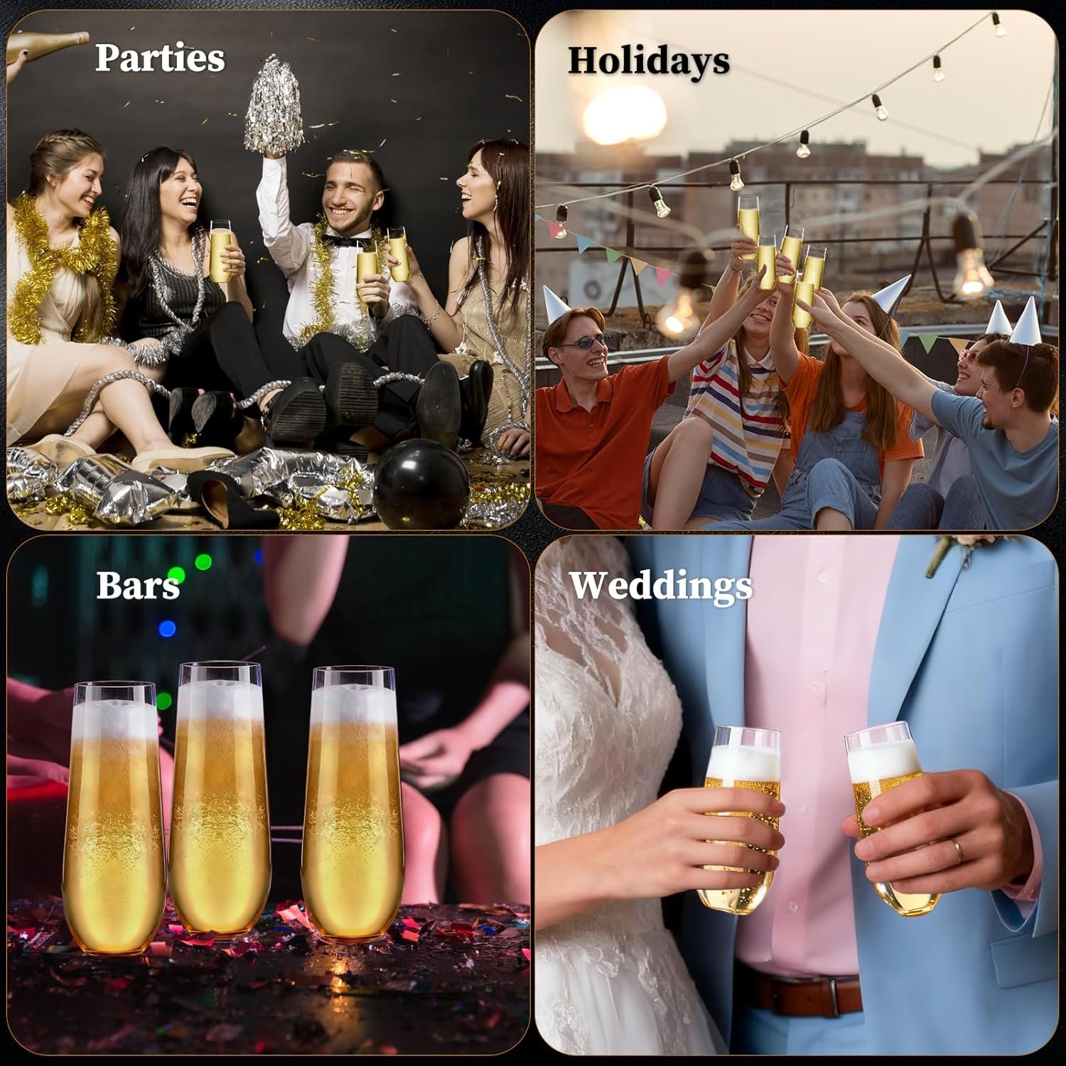 Wholesale 12 Pack 9 oz Stemless Plastic Champagne Flutes Clear Disposable Heavy Duty Shatterproof Recyclable Mimosa Glasses for Party Wine Tasting Wedding New Years Eve Supplies Supplier