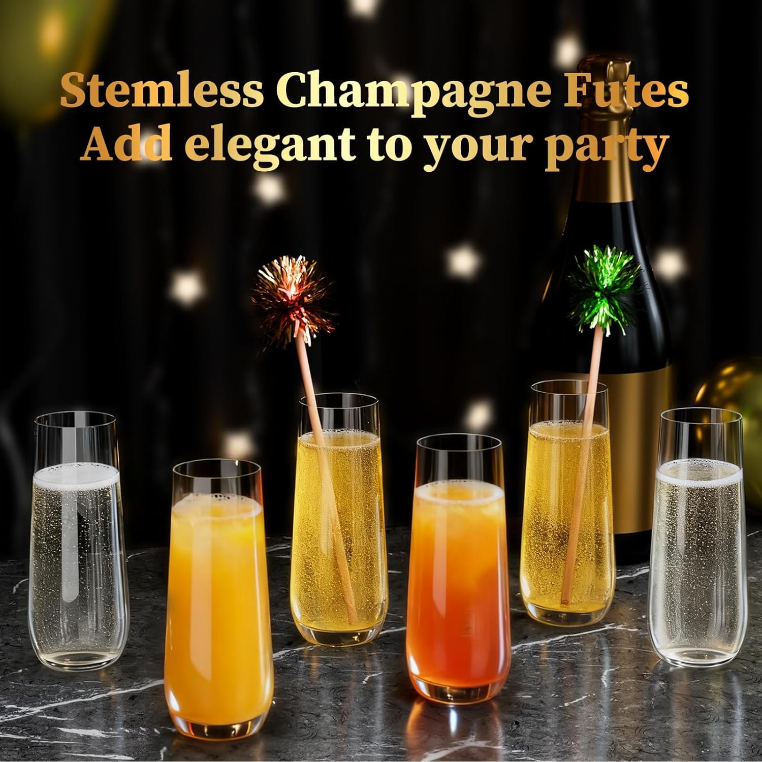 Wholesale 12 Pack 9 oz Stemless Plastic Champagne Flutes Clear Disposable Heavy Duty Shatterproof Recyclable Mimosa Glasses for Party Wine Tasting Wedding New Years Eve Supplies Supplier