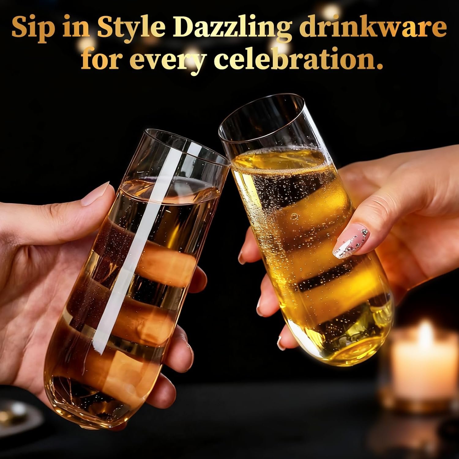 Wholesale 12 Pack 9 oz Stemless Plastic Champagne Flutes Clear Disposable Heavy Duty Shatterproof Recyclable Mimosa Glasses for Party Wine Tasting Wedding New Years Eve Supplies Supplier