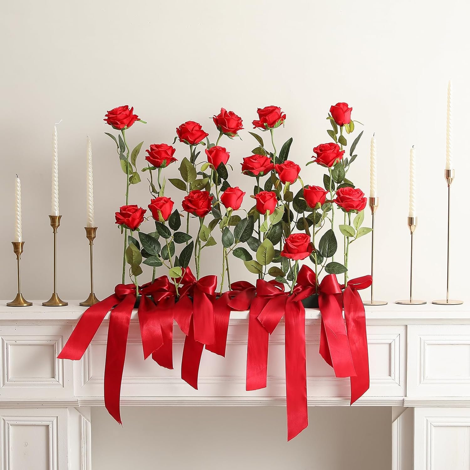 Wholesale 12PCS Realistic Silk Long Stem Artificial Red Roses Bouquet for Wedding Centerpieces Home Decor Parties Valentines Supplier