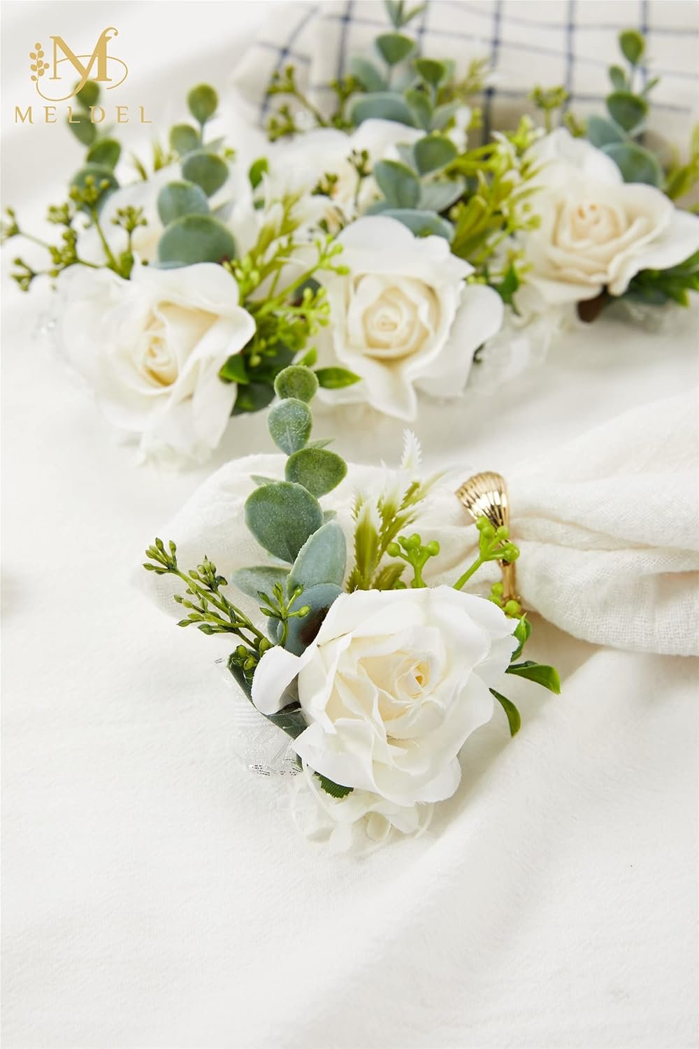 Wholesale White Ivory Rose Wrist Corsage Set of 6 Wedding Bridal Flower Hand Decor for Prom Party Homecoming Bride Bridesmaid Wristband Flowers Supplier