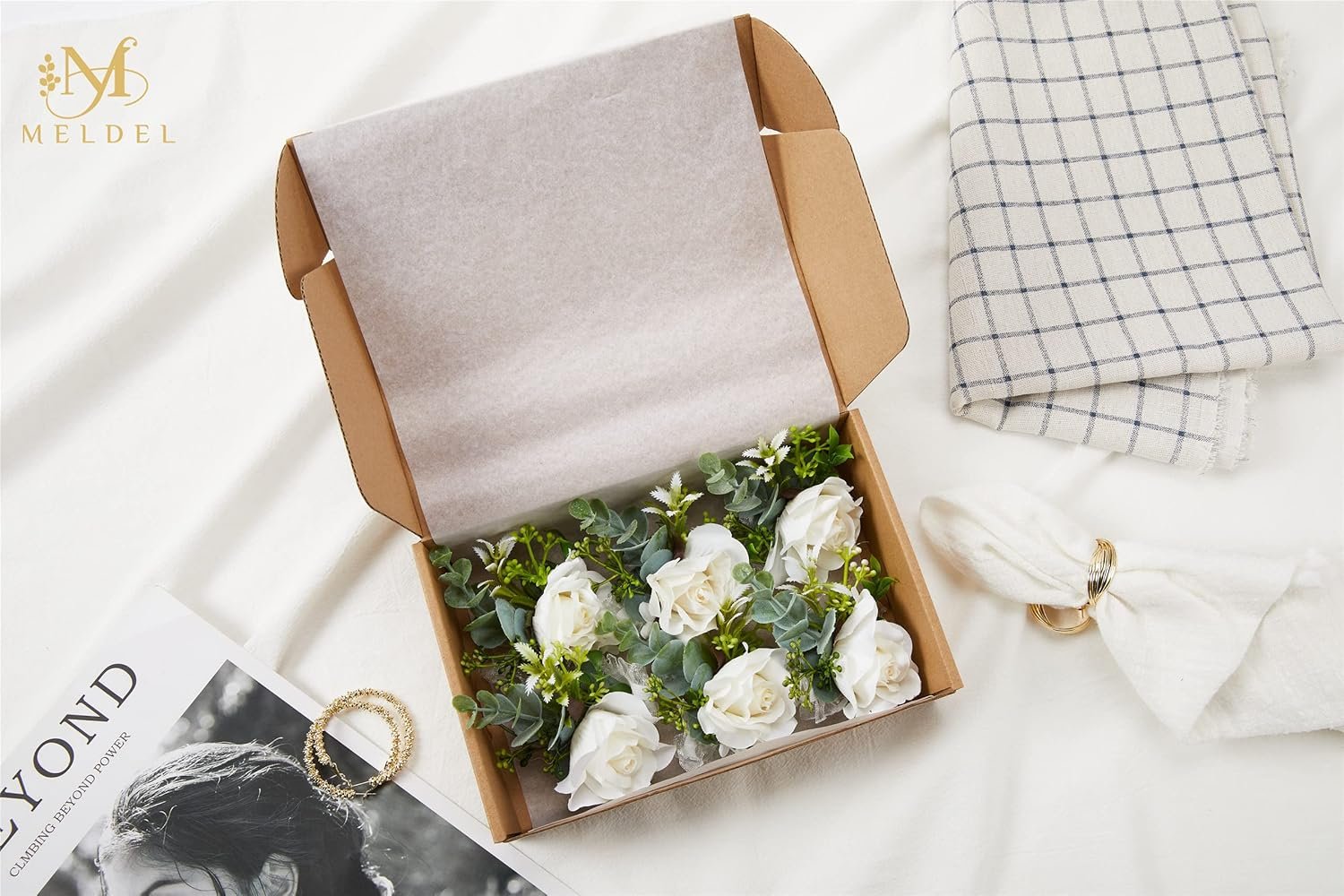 Wholesale White Ivory Rose Wrist Corsage Set of 6 Wedding Bridal Flower Hand Decor for Prom Party Homecoming Bride Bridesmaid Wristband Flowers Supplier