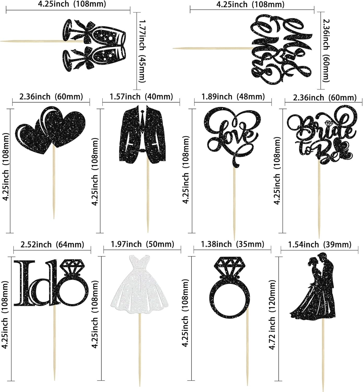 Wholesale 30Pcs Glitter Diamond Ring Bride to Be Cupcake Toppers I Do Love Miss to Mrs Picks Bridal Shower Wedding Engagement Bachelorette Cake Decoration Black Supplier