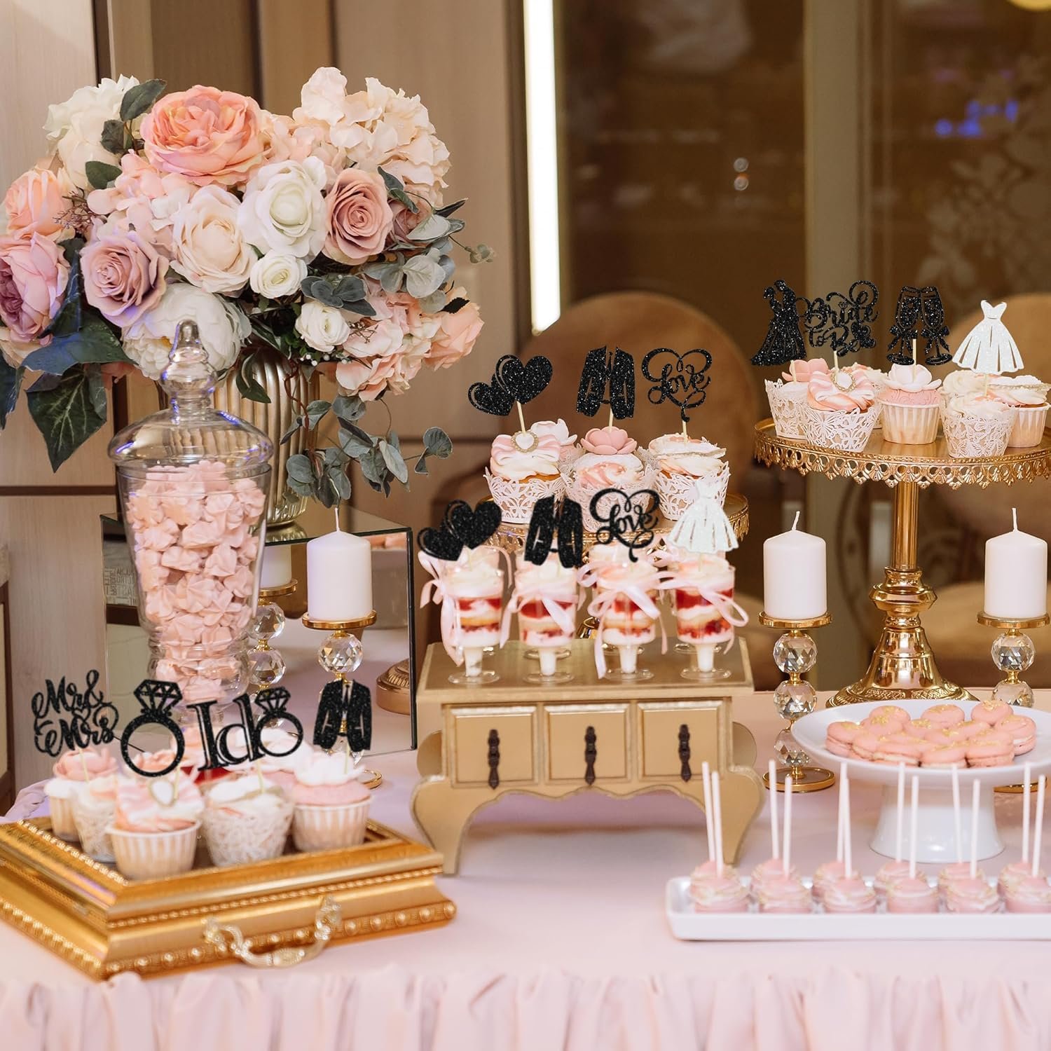 Wholesale 30Pcs Glitter Diamond Ring Bride to Be Cupcake Toppers I Do Love Miss to Mrs Picks Bridal Shower Wedding Engagement Bachelorette Cake Decoration Black Supplier