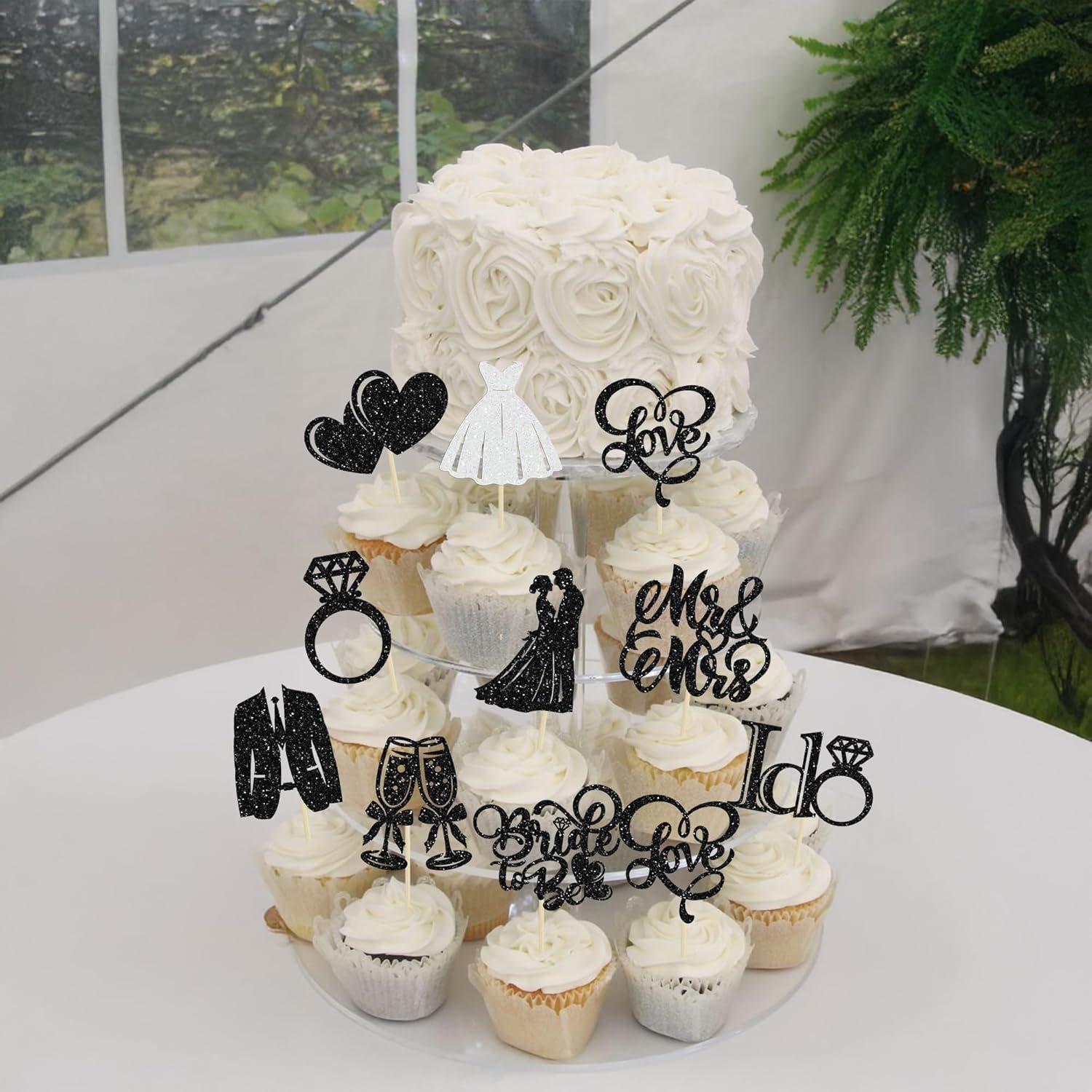 Wholesale 30Pcs Glitter Diamond Ring Bride to Be Cupcake Toppers I Do Love Miss to Mrs Picks Bridal Shower Wedding Engagement Bachelorette Cake Decoration Black Supplier