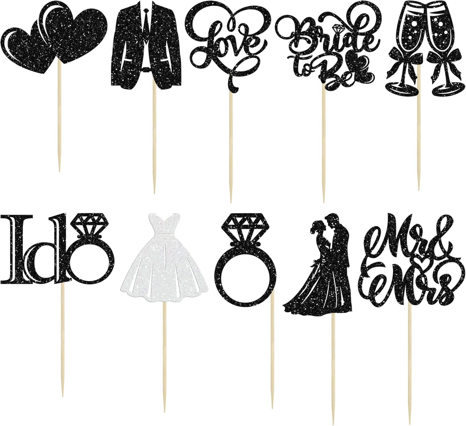 Wholesale 30Pcs Glitter Diamond Ring Bride to Be Cupcake Toppers I Do Love Miss to Mrs Picks Bridal Shower Wedding Engagement Bachelorette Cake Decoration Black Supplier