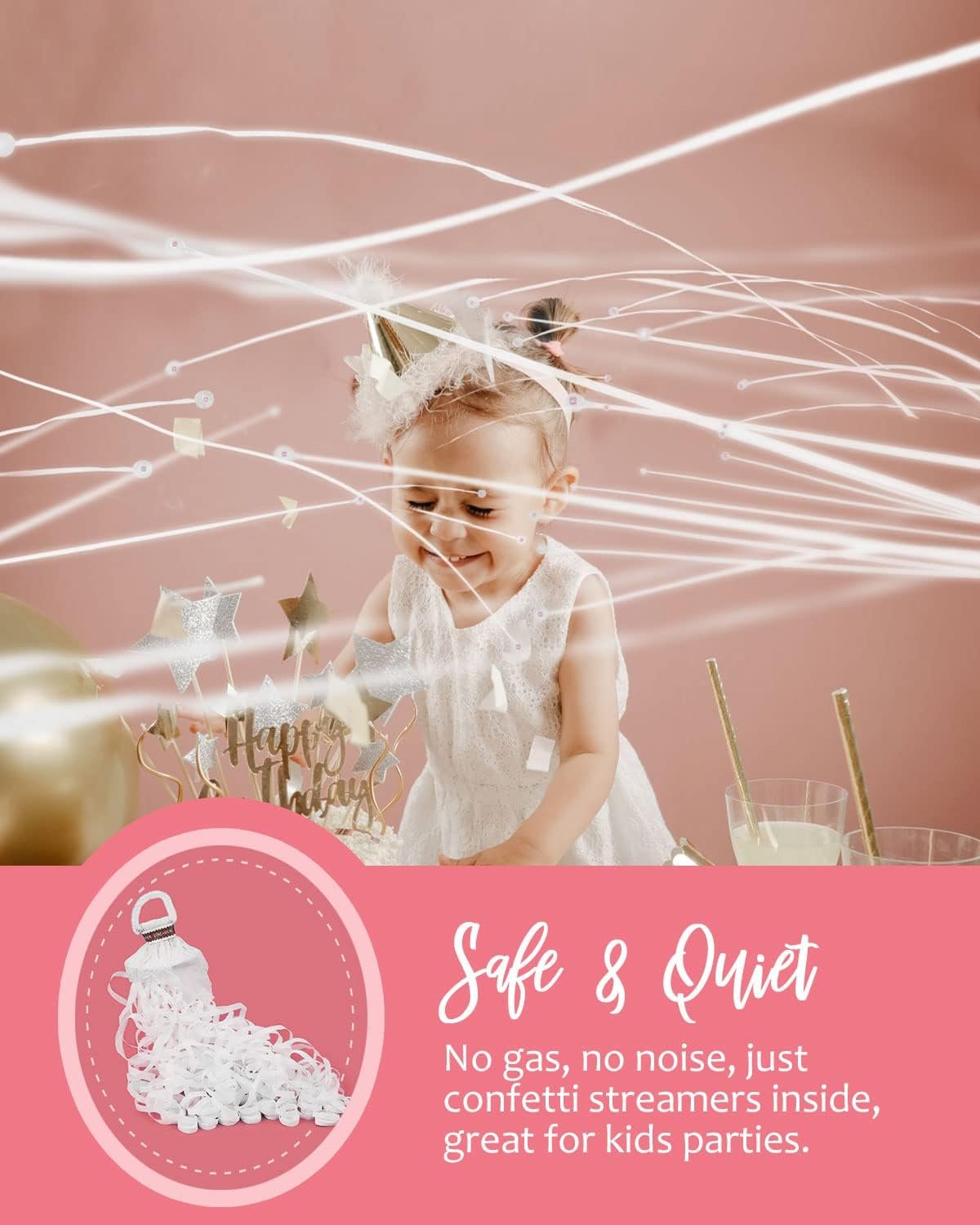 Wholesale Hand Throw Confetti Poppers No Mess Paper Crackers for Birthday Wedding Party Celebrations White 16.4Ft/5M 20Pack Supplier