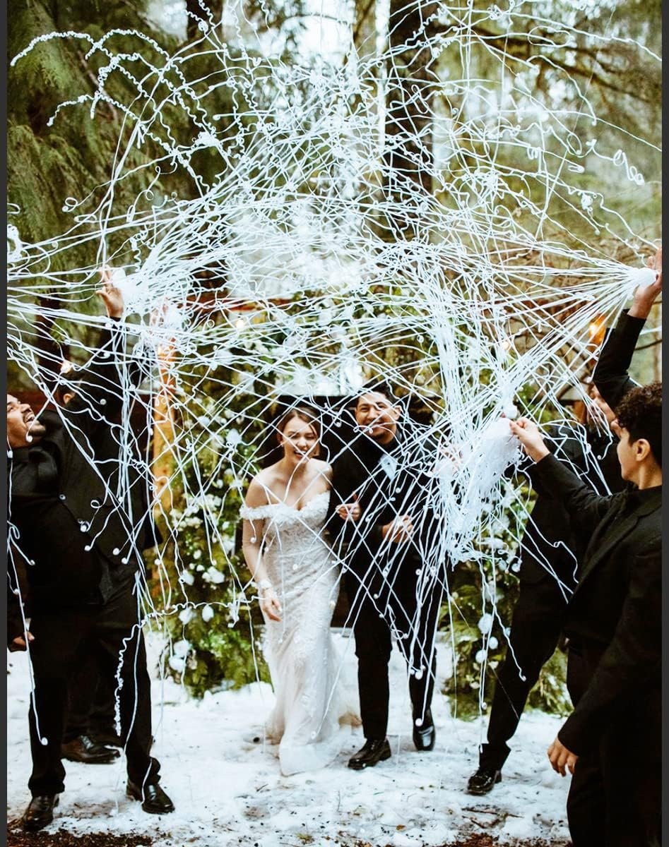 BATTIFE Streamers Poppers - Hand Throw Confetti Poppers, No Mess Paper Crackers for Birthday Wedding Party Celebrations, White, 16.4Ft/5M (20Pack)