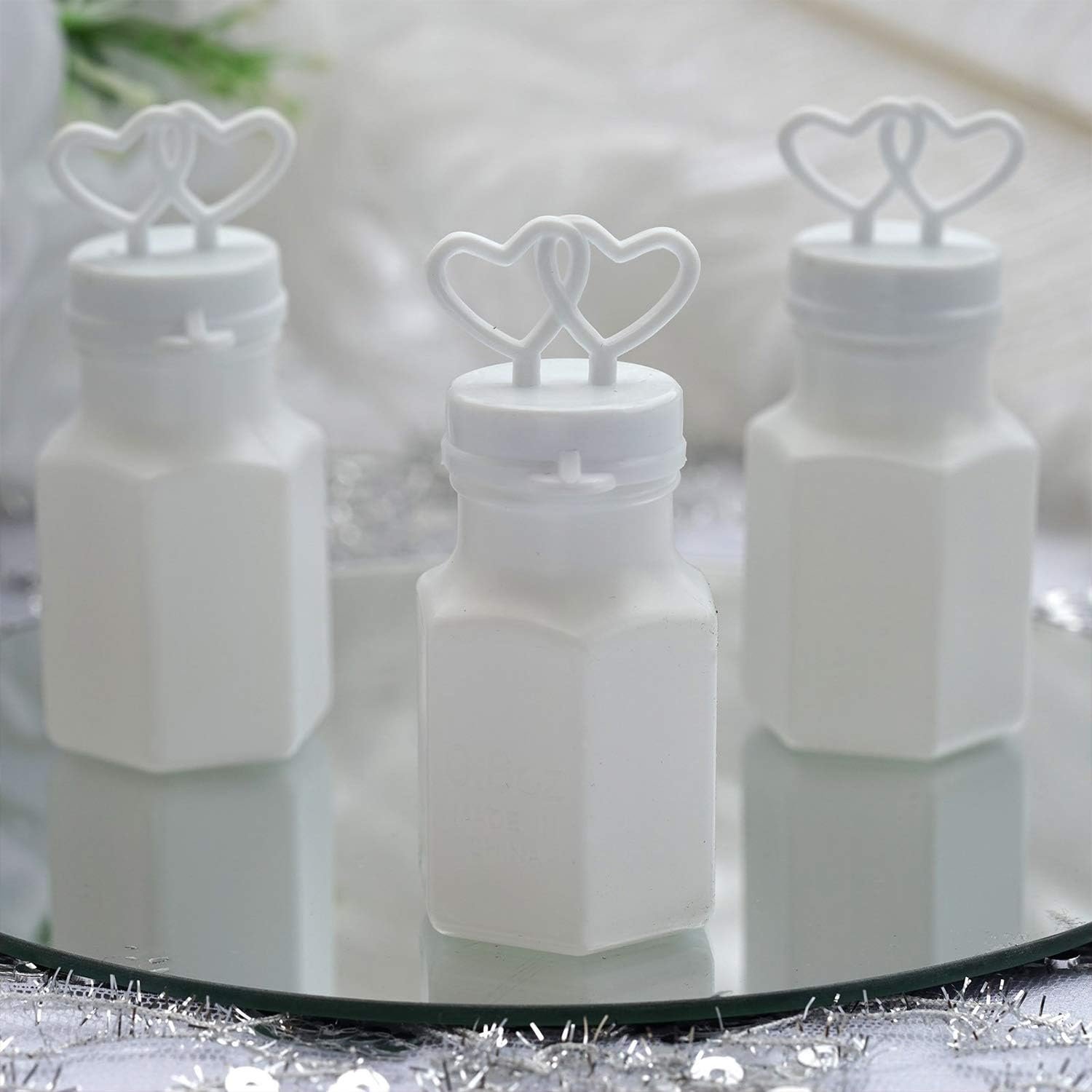 Wholesale 150 Pack Mini White Double Heart Pre-Filled Bubble Bottles - Party Favors for Weddings Anniversaries Engagements Bridal Celebrations Valentines Day Family Reunions and Gifts for Couples Boys Girls - Supplier