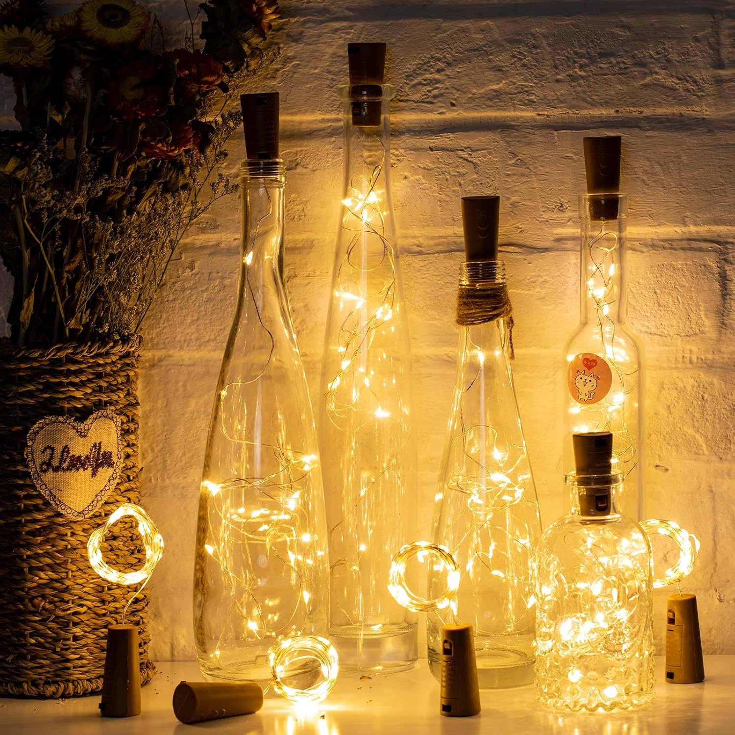 Wholesale Wine Bottle Lights with Cork 10 Pack 20 LED Waterproof Battery Operated Silver Wire Mini Fairy Lights for Liquor Bottles DIY Party Bar Christmas Wedding Décor Supplier