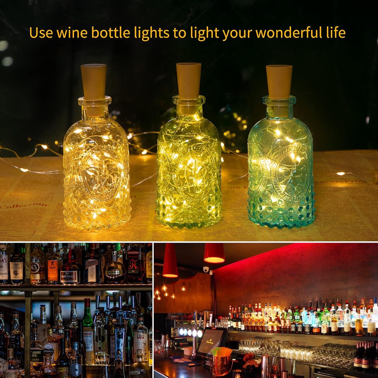 Wholesale Wine Bottle Lights with Cork 10 Pack 20 LED Waterproof Battery Operated Silver Wire Mini Fairy Lights for Liquor Bottles DIY Party Bar Christmas Wedding Décor Supplier
