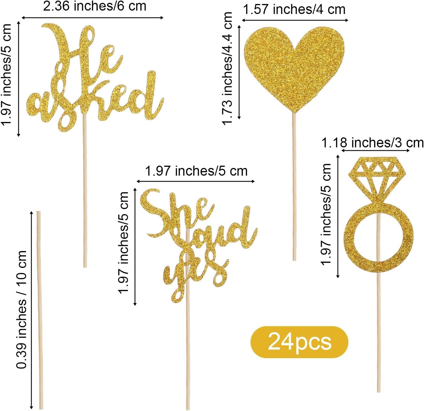 Wholesale 24PCS He Asked She Said Yes Wedding Cupcake Toppers Engagement Party Decorations Diamond Ring Heart Love Cake Picks Supplier