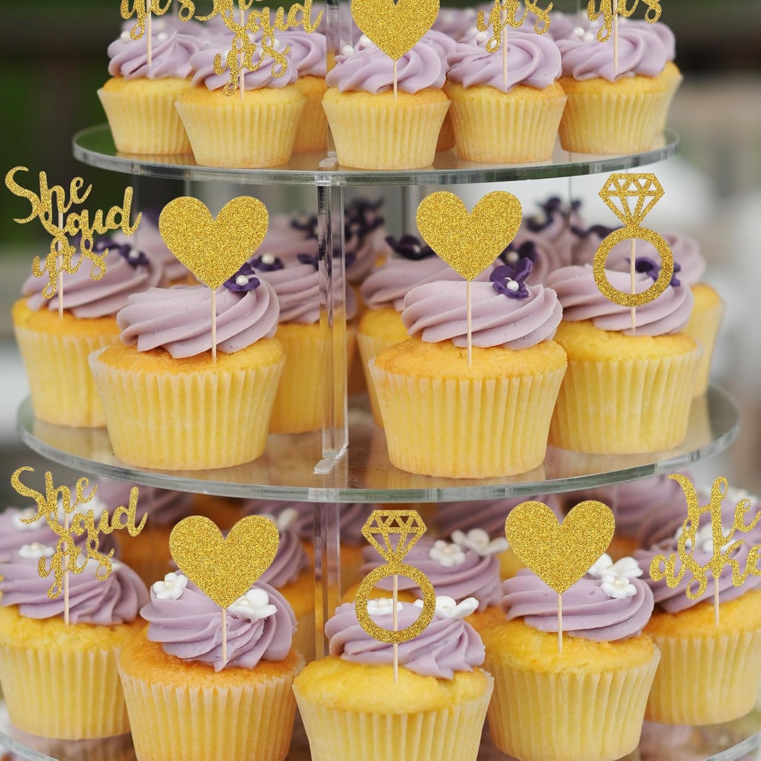 Wholesale 24PCS He Asked She Said Yes Wedding Cupcake Toppers Engagement Party Decorations Diamond Ring Heart Love Cake Picks Supplier