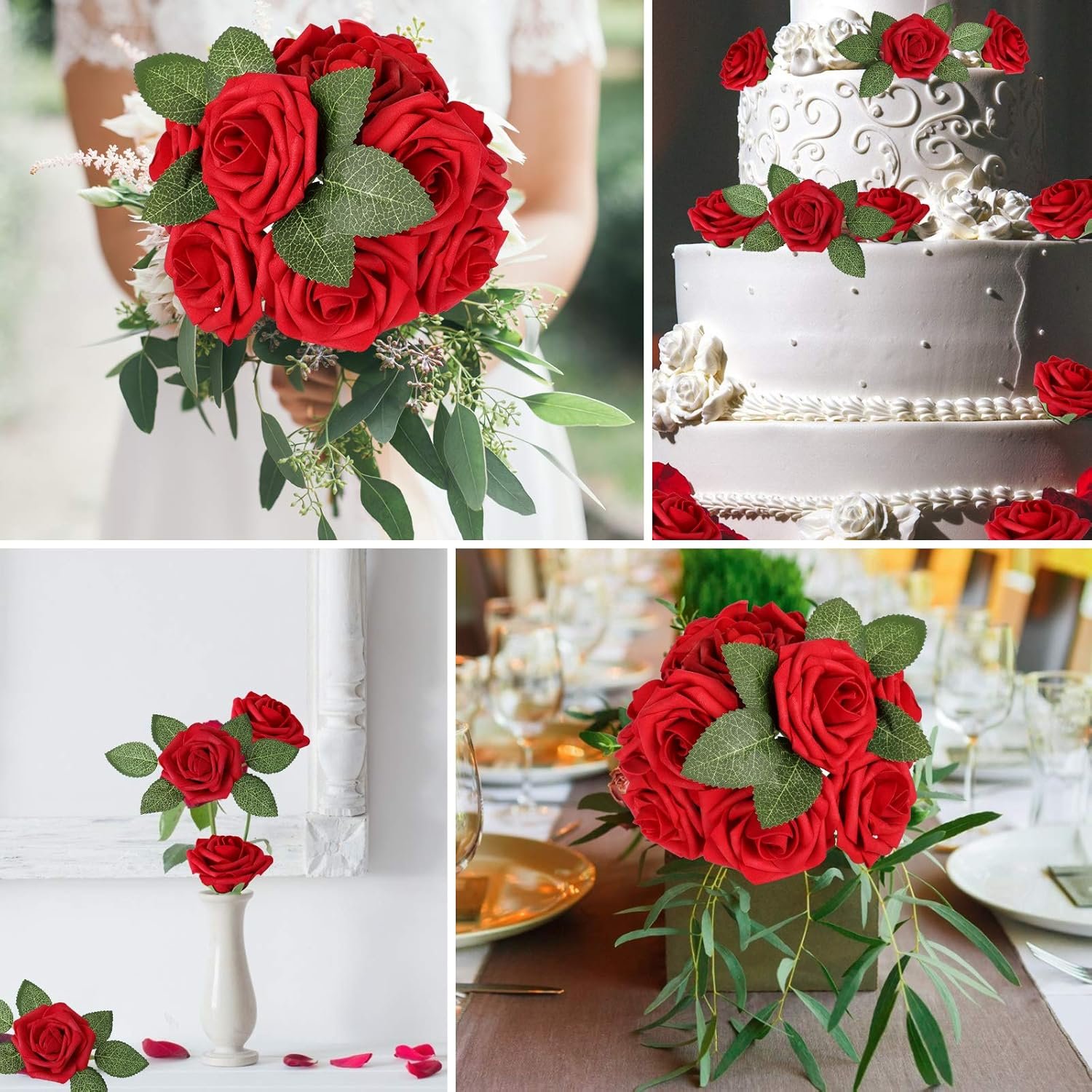 Wholesale Artificial Dark Red Roses 25pcs Realistic Fake Roses with Stems for DIY Wedding Bouquets Centerpieces Arrangements Party Baby Shower Valentines Day Christmas Tree Decorations Supplier
