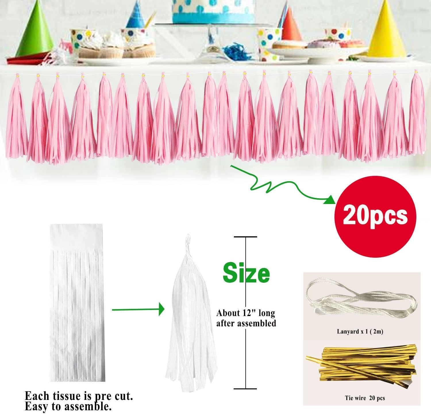 Wholesale Light Pink Tissue Paper Tassels Garland Banner for Party Birthday Wedding Baby Shower Table Decoration Balloon 20 Pcs Supplier