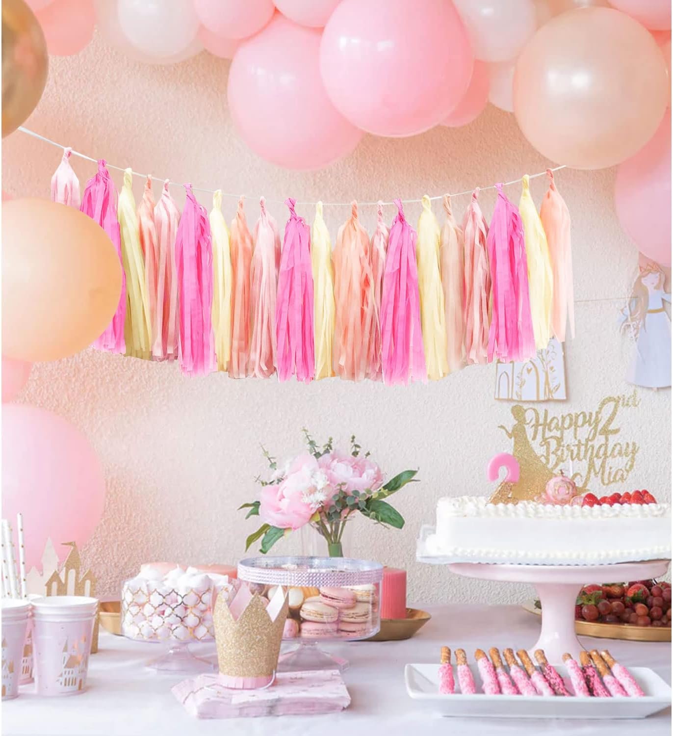Wholesale Light Pink Tissue Paper Tassels Garland Banner for Party Birthday Wedding Baby Shower Table Decoration Balloon 20 Pcs Supplier