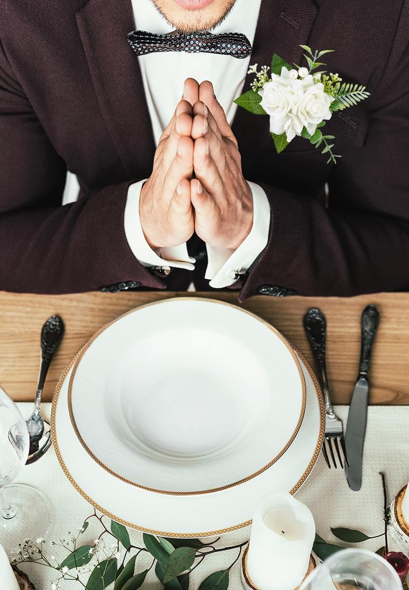 Wholesale White Artificial Rose Corsage and Boutonniere Set for Wedding Prom Homecoming Wristlets Men's Suit Decorations Supplier