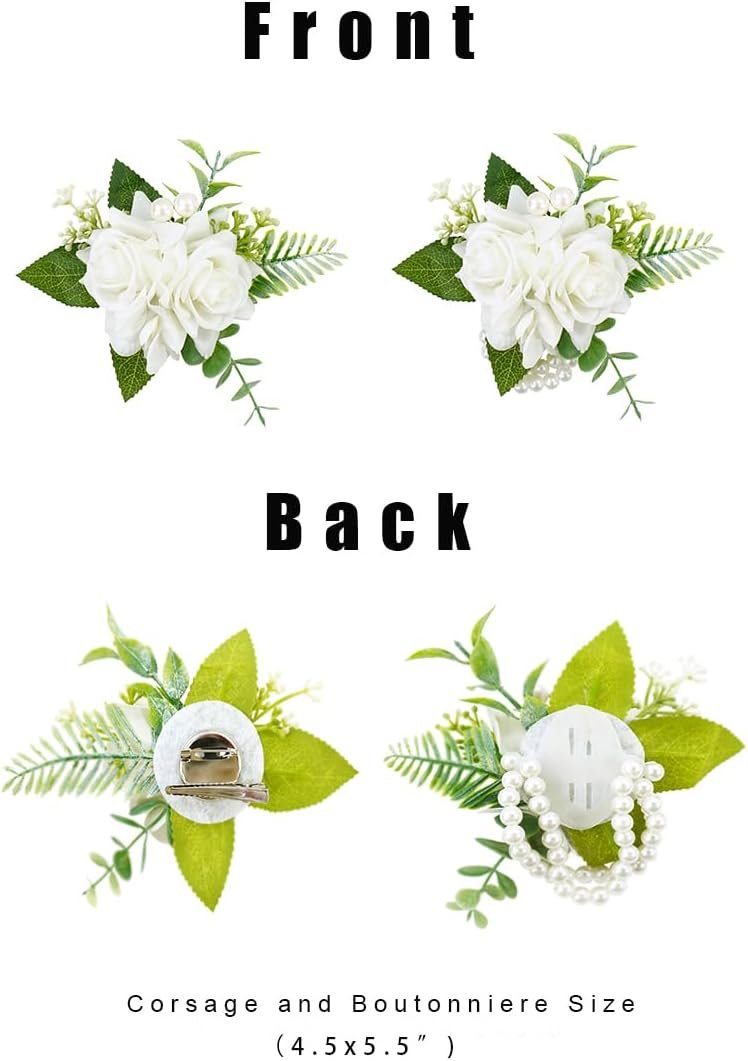 Wholesale White Artificial Rose Corsage and Boutonniere Set for Wedding Prom Homecoming Wristlets Men's Suit Decorations Supplier