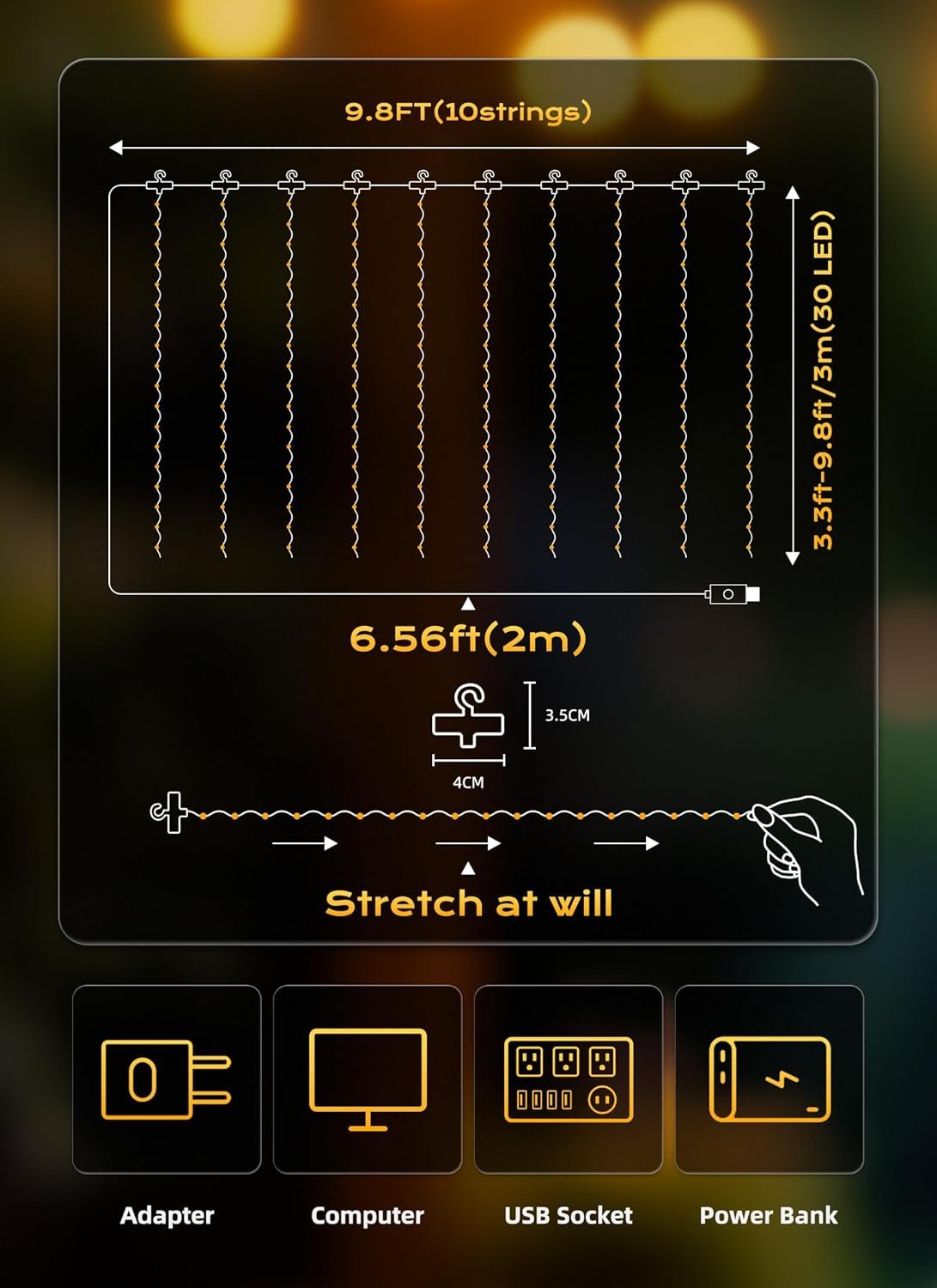 Wholesale 300 LED Fairy Curtain Lights 9.8ft x 9.8ft Warm White USB Plug-in 8 Modes Hanging String Lights with Remote for Christmas Bedroom Indoor Weddings Dorm Supplier