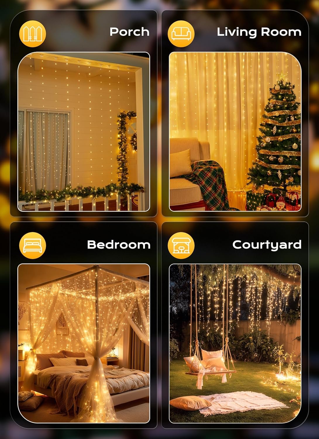 Wholesale 300 LED Fairy Curtain Lights 9.8ft x 9.8ft Warm White USB Plug-in 8 Modes Hanging String Lights with Remote for Christmas Bedroom Indoor Weddings Dorm Supplier